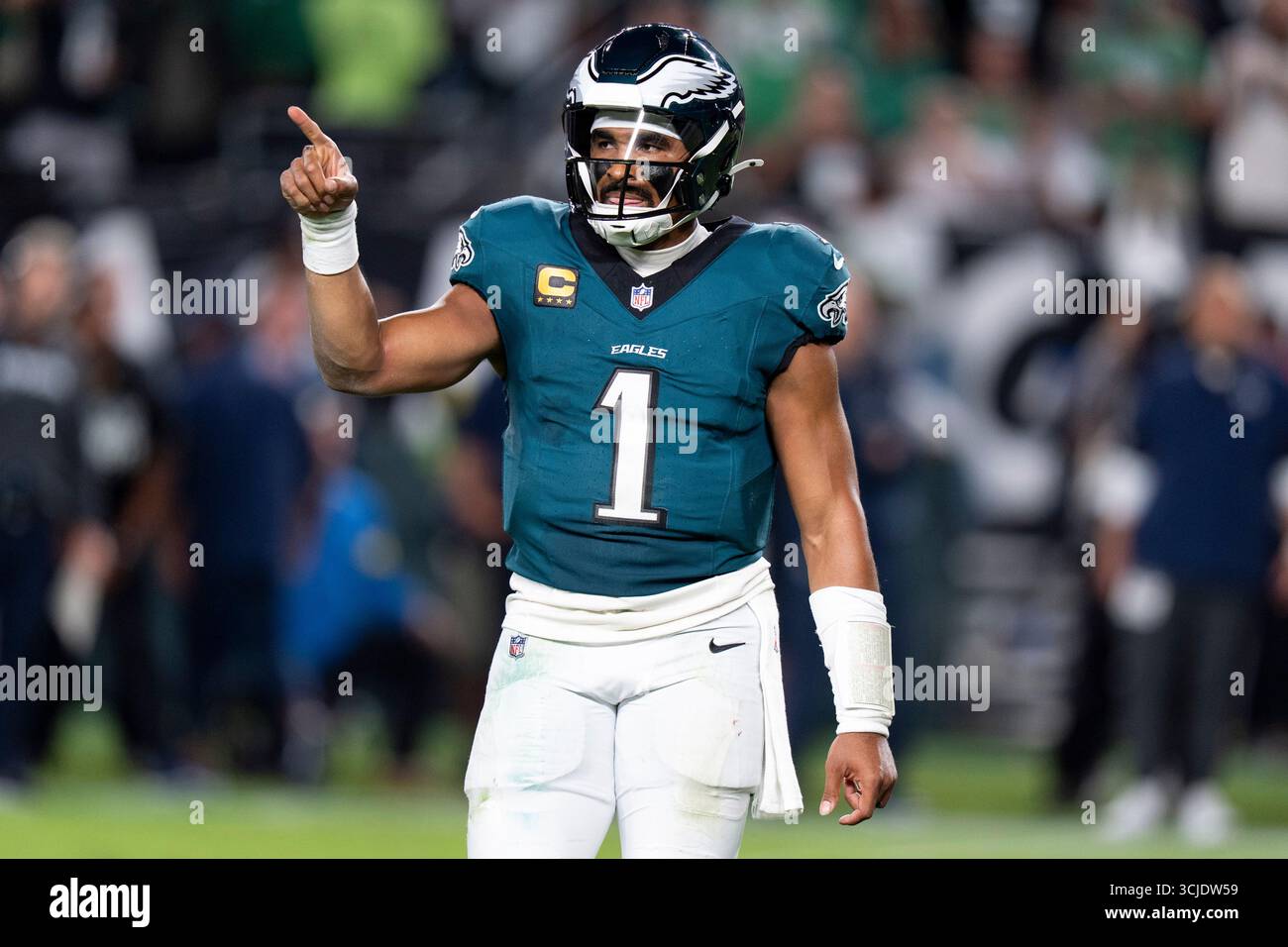 Philadelphia Eagles quarterback Jalen Hurts reacts to the touchdown ...