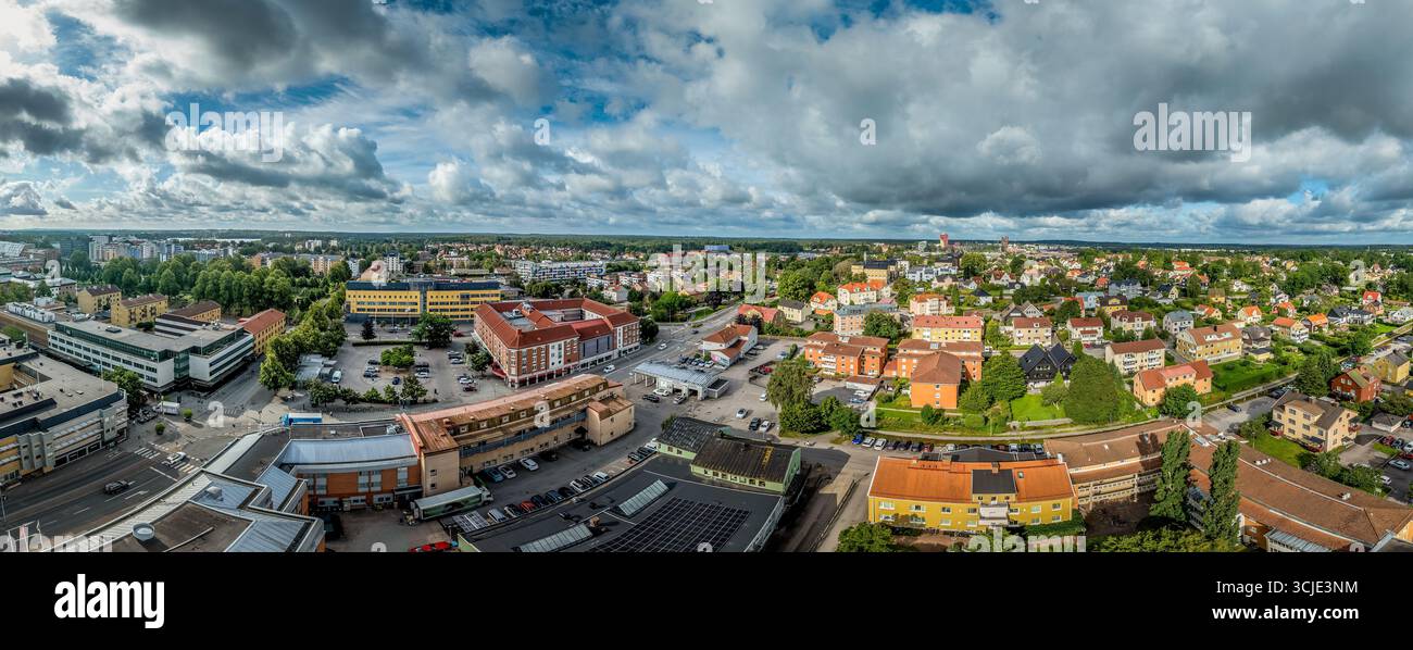 Växjö: A compact and green city center with a blend of modern architecture and historic landmarks along the shimmering lake Stock Photo