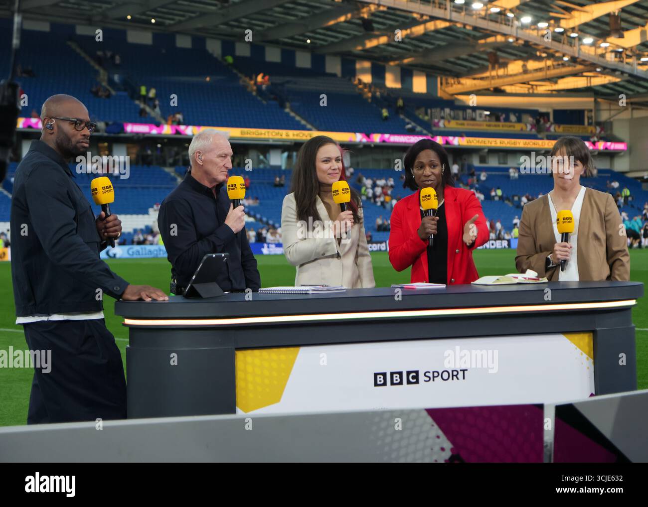 Brighton & Hove, UK. 6th August 2025. BBC presenters Ugo Monye, Simon ...