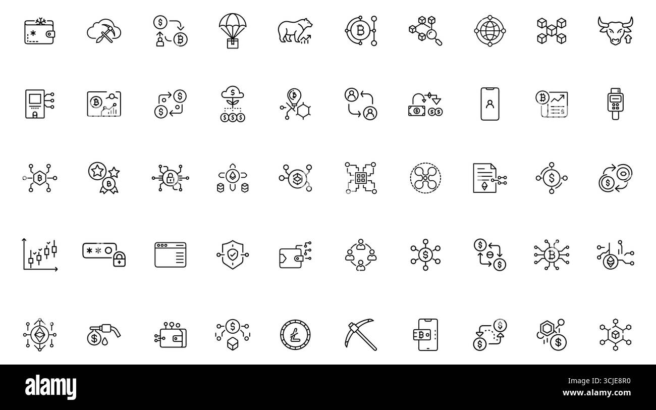 'Download Vector Icons for Bitcoin, Ethereum, NFTs, Mining & Digital Wallets' Stock Vector