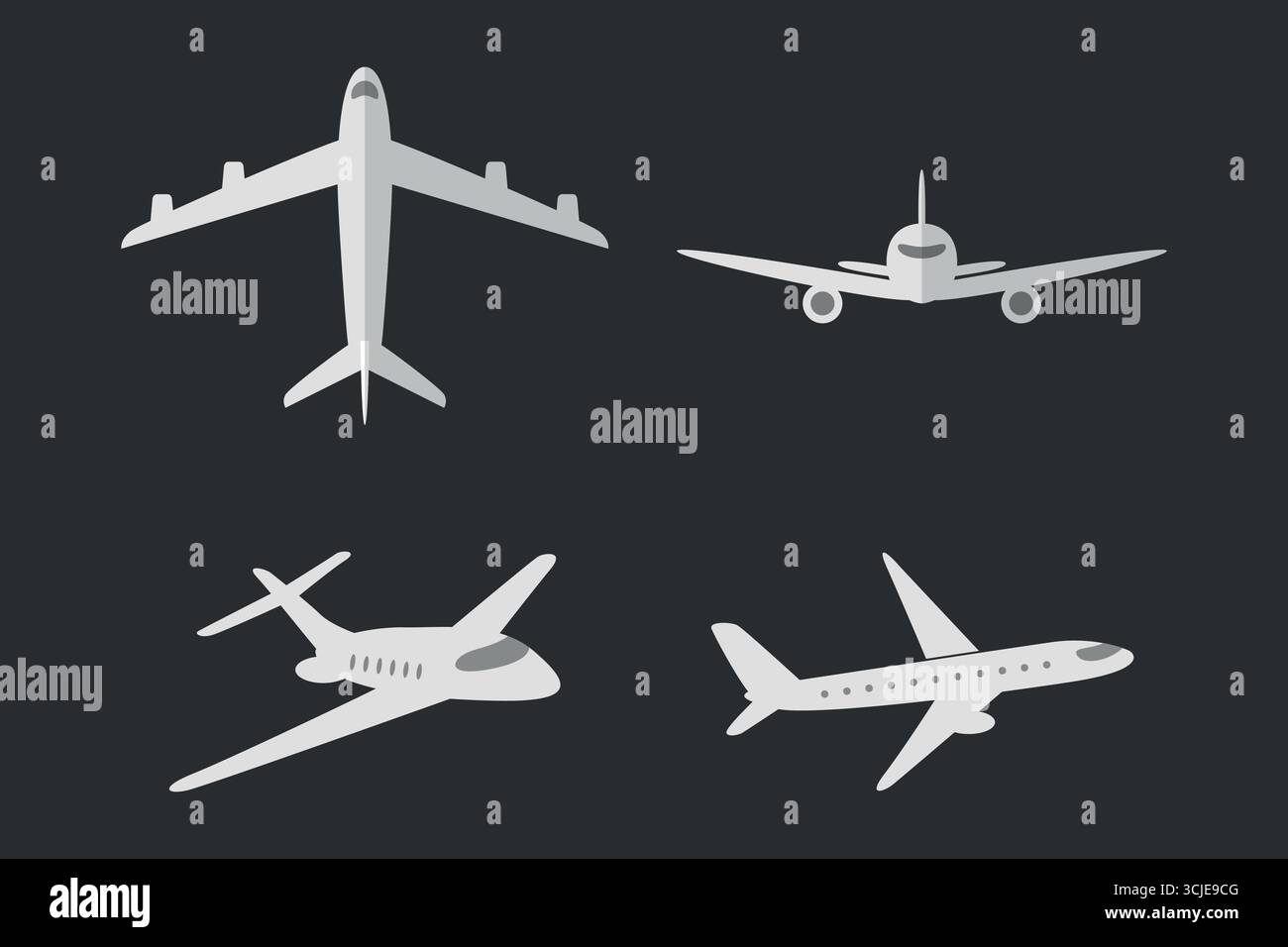 Flat Cartoon Airplane Icon Set, Vector Illustration. Four Passenger ...