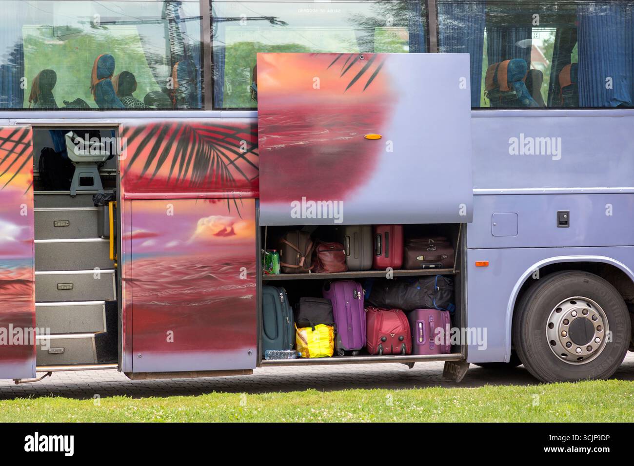 Bags and suitcases in the luggage compartment on a tourist bus Stock ...