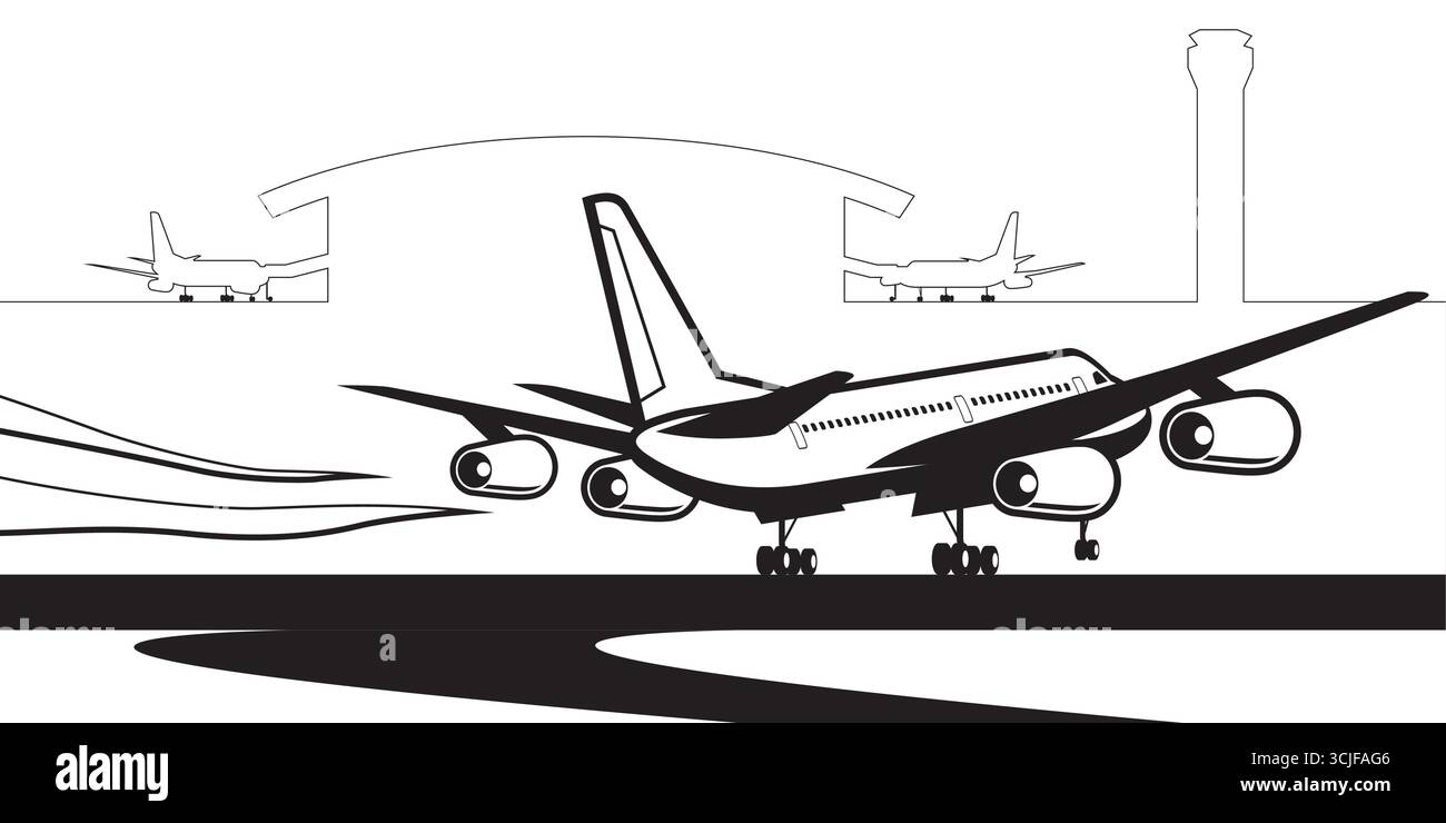 Aircraft touching down runway Stock Vector Images - Alamy