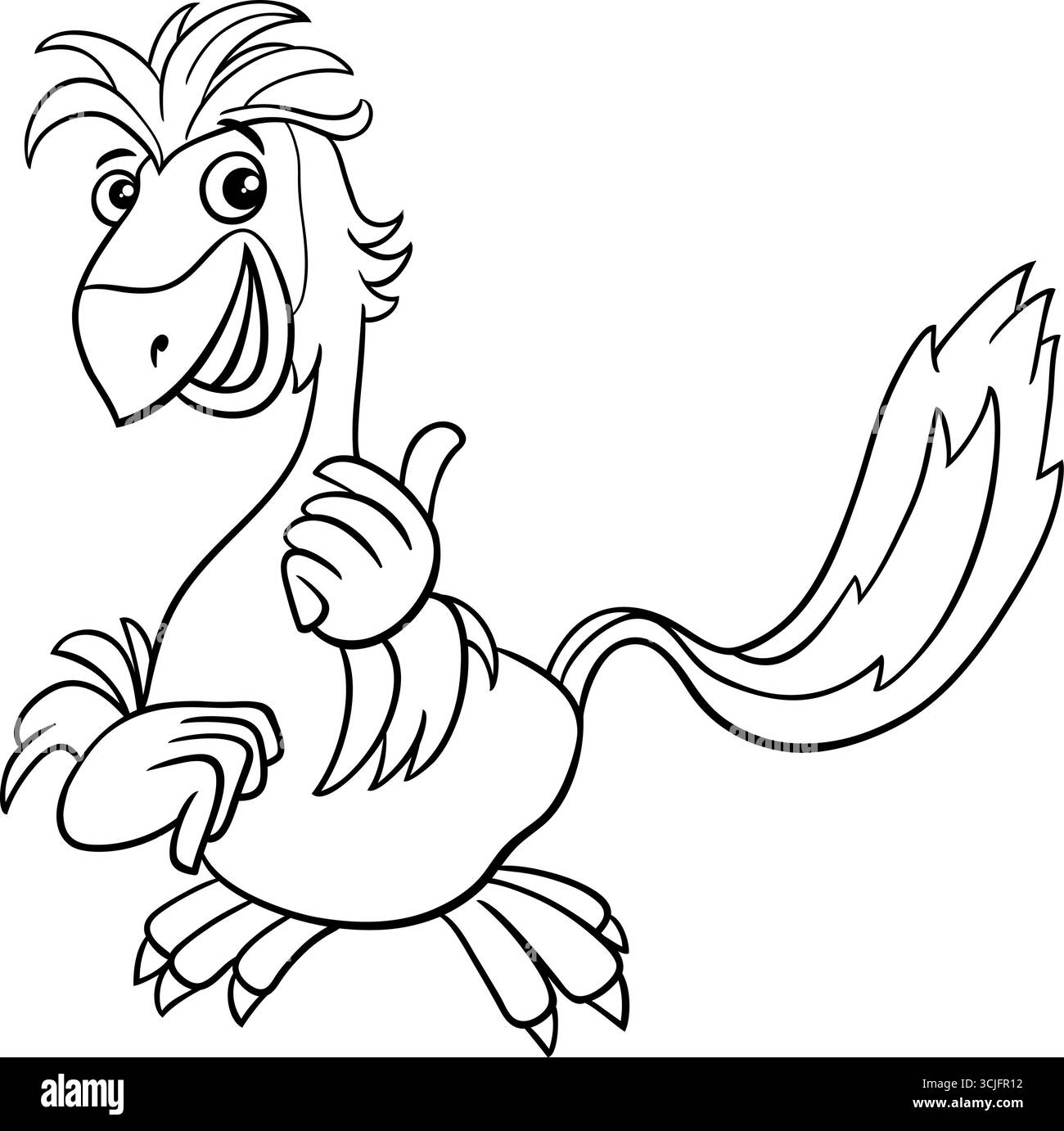Cartoon illustration of Caudipteryx or feathered dinosaur prehistoric ...