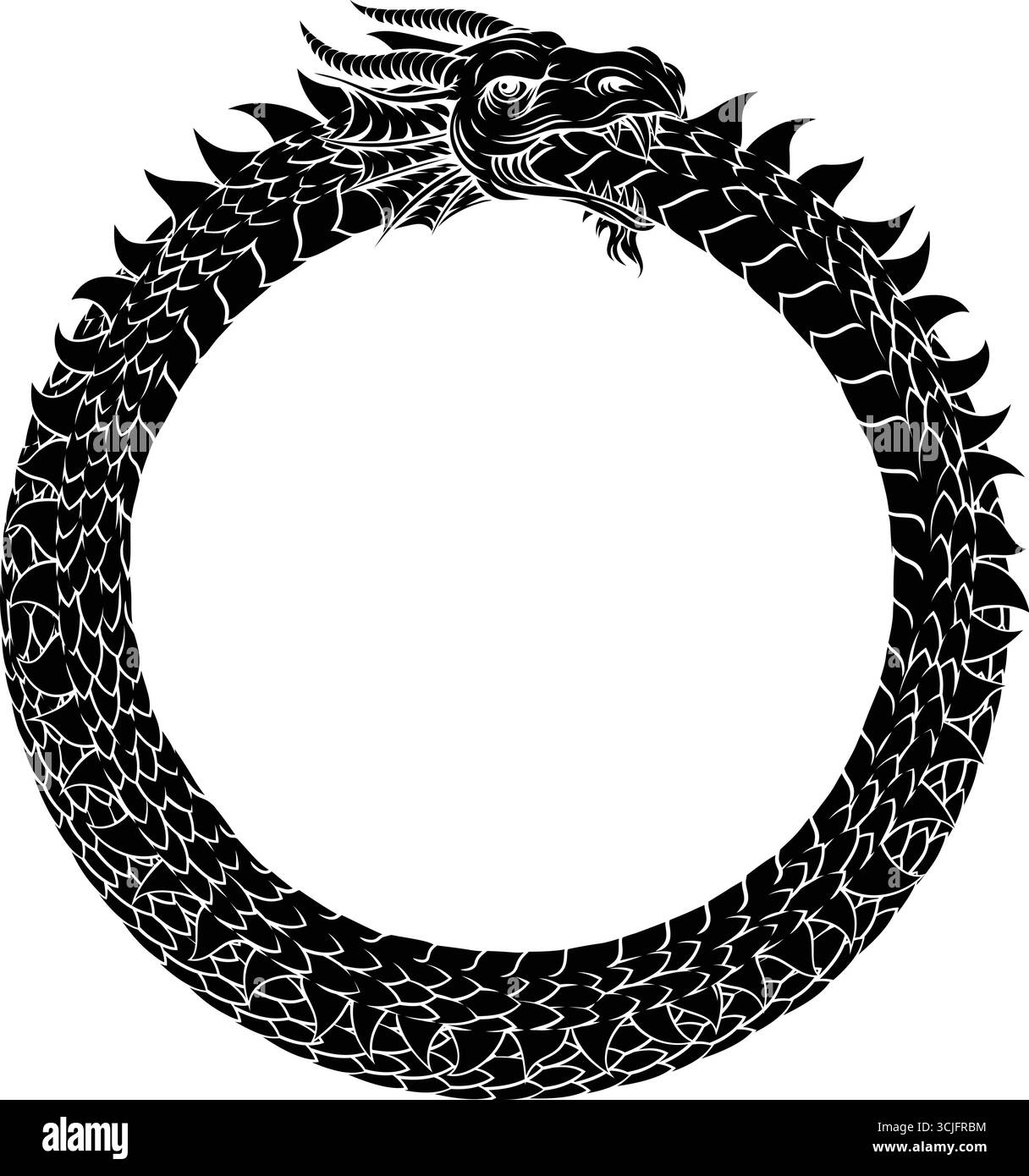 Ouroboros Circle Dragon Eating Circular Tail Stock Vector