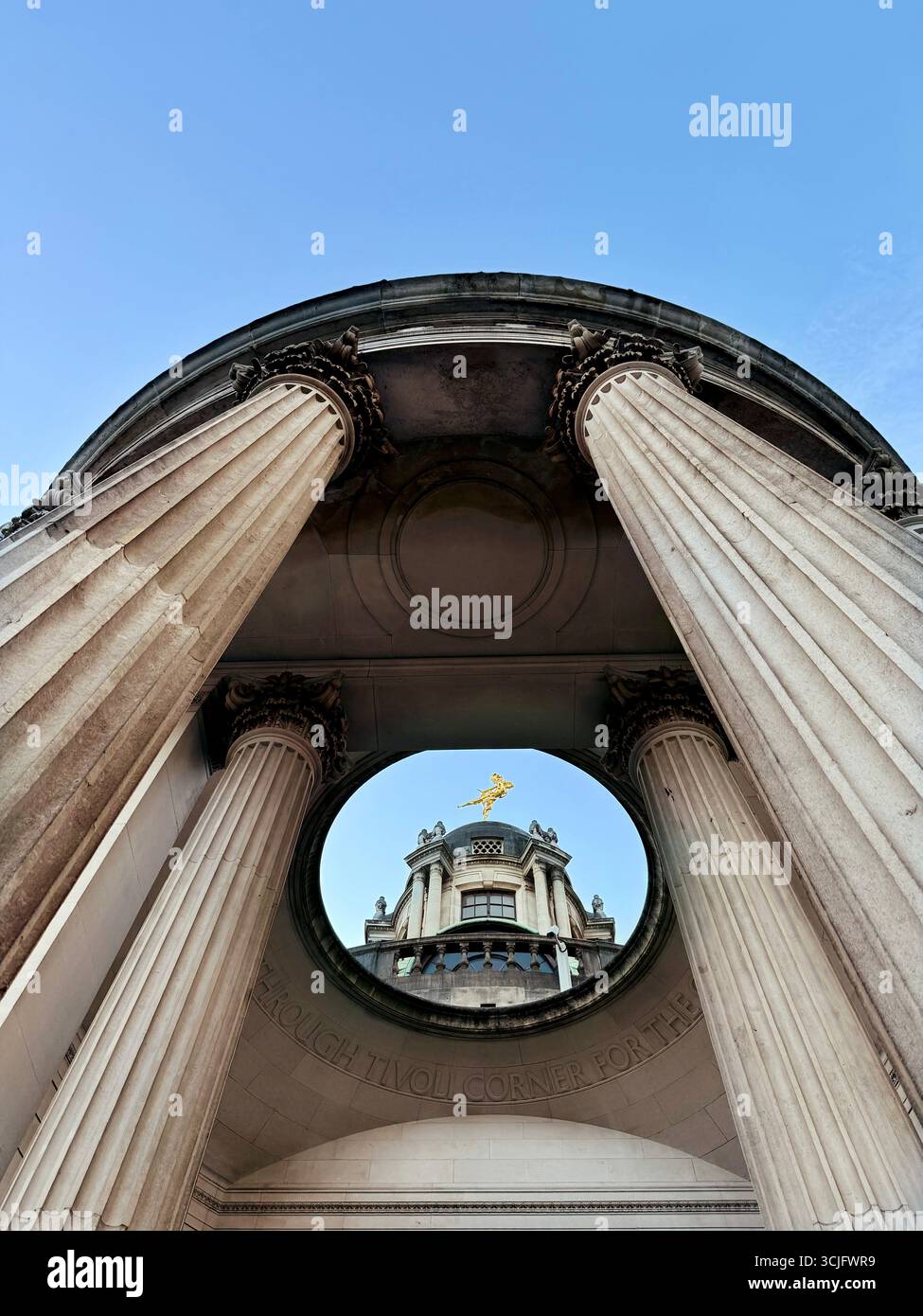 Bank of England in City of London  and golden statue of Ariel from Tivoli corner - Smartphone Captured Stock Image