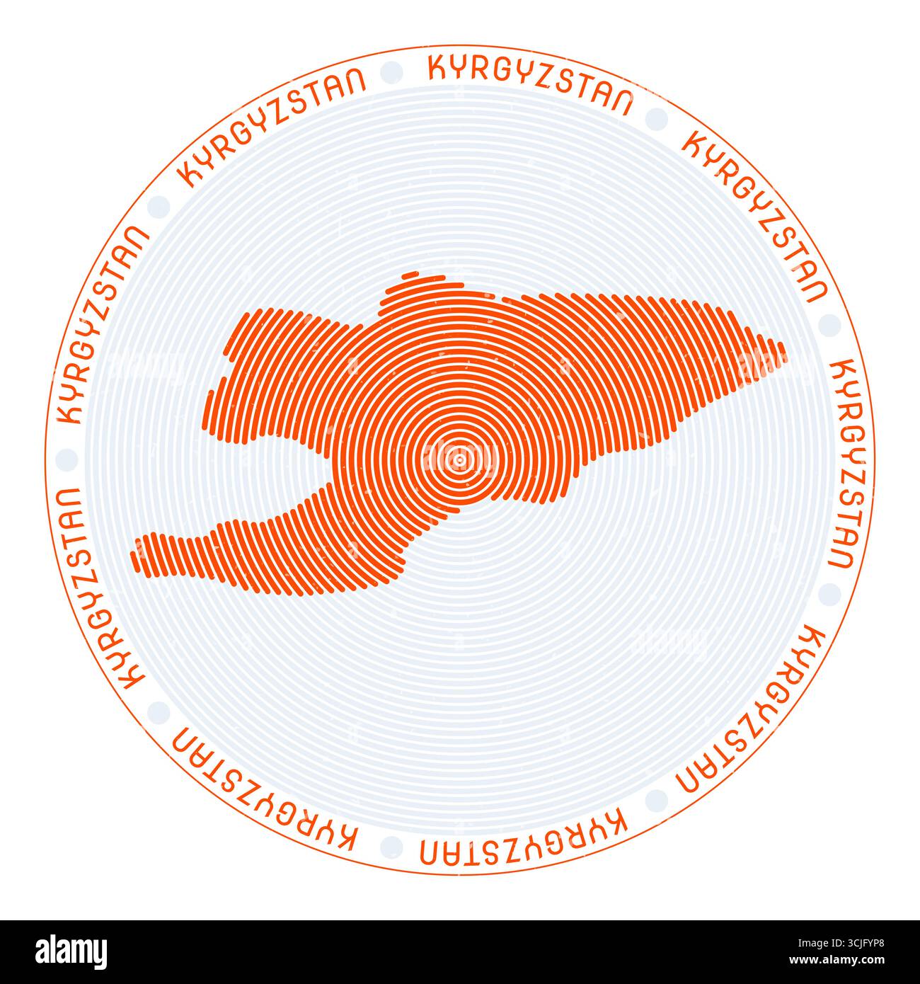 Kyrgyzstan shape radial arcs. Country round icon. Kyrgyzstan logo design poster. Trendy vector illustration. Stock Vector