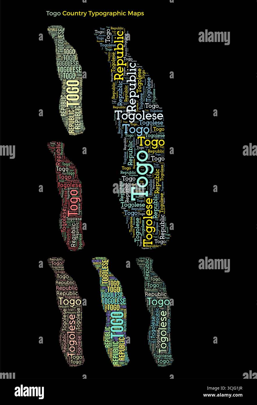 Togo. Set of typography style country illustrations. Togo map shape ...