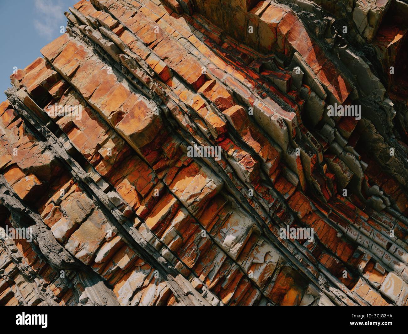 Upper Carboniferous rocks of the Bude Formation alternating sandstone and mudstone layers Cornwall England UK Stock Photo