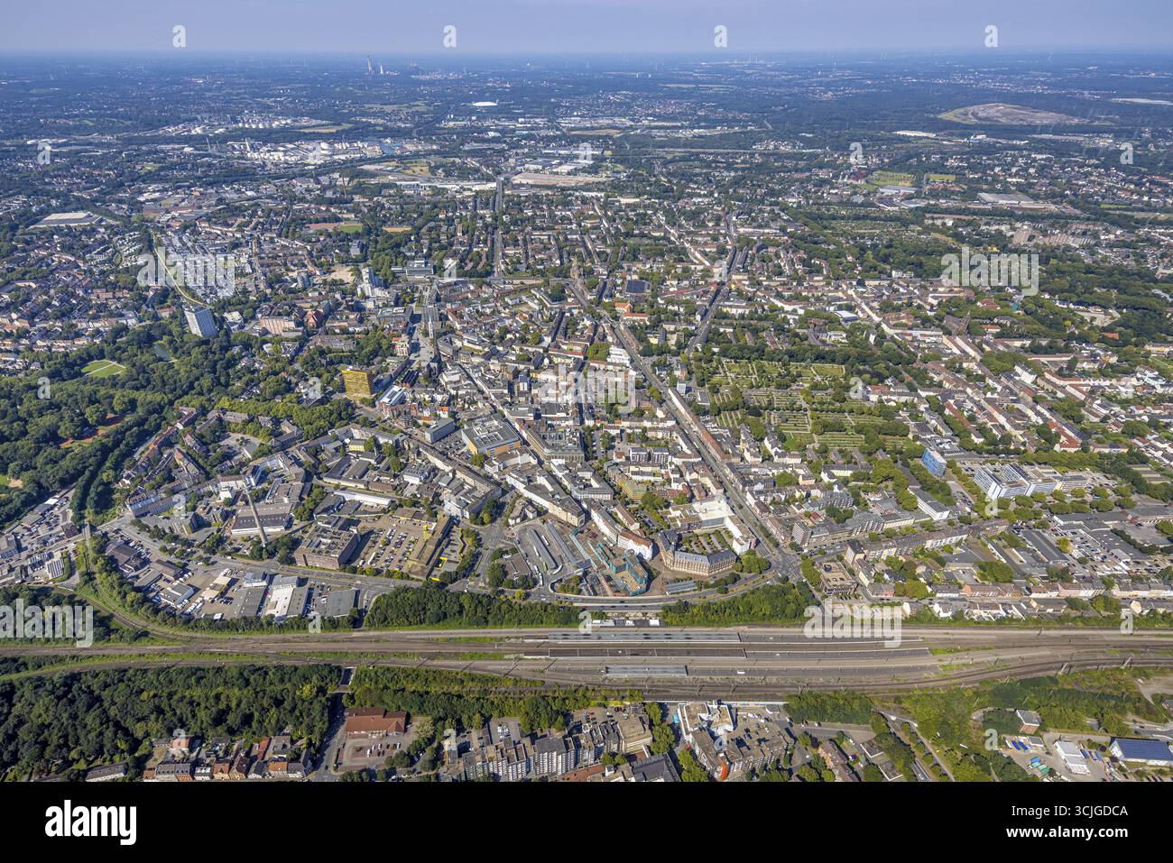 Town Overview Aerial view, city centre view with central station, residential area ...
