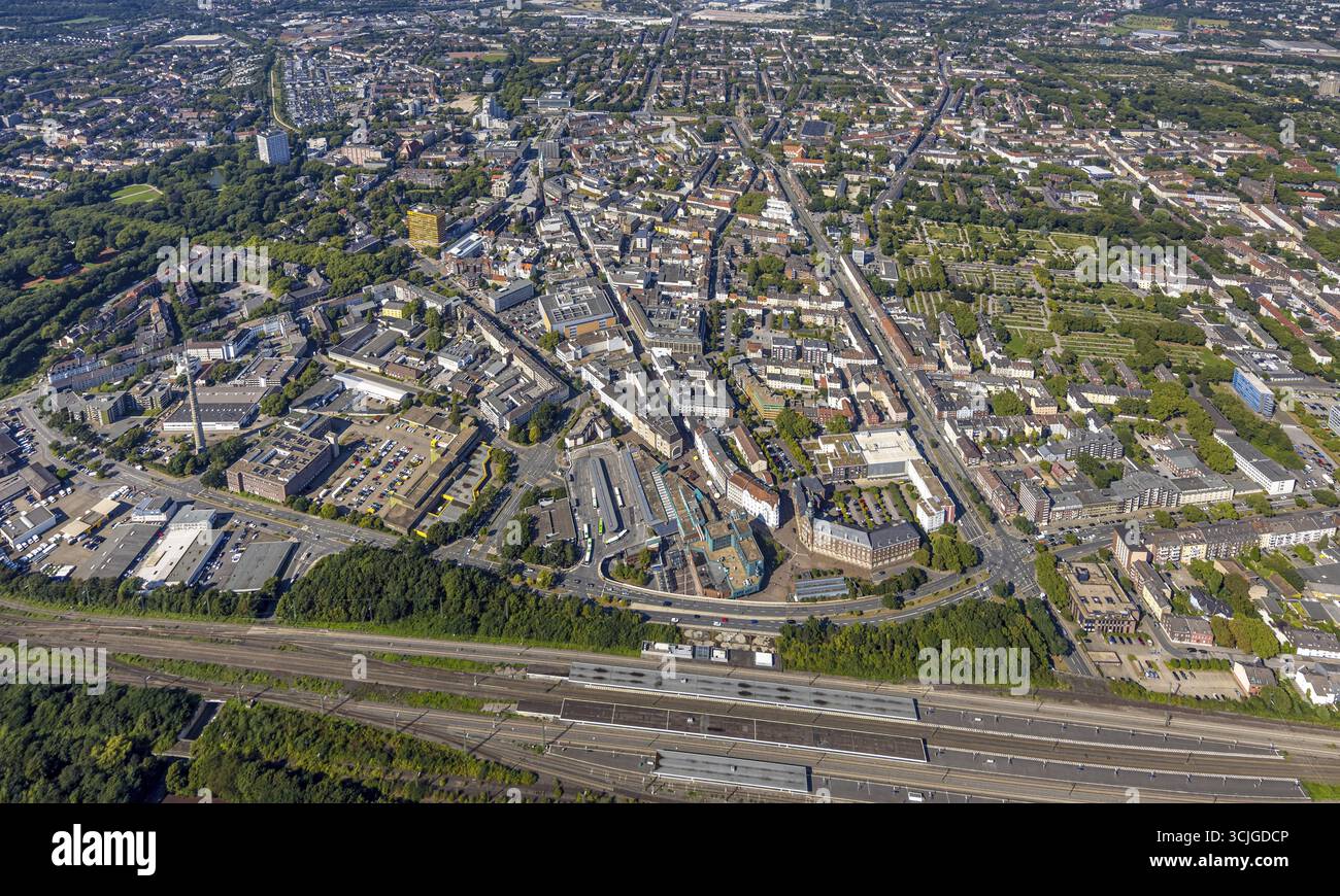 Town Overview Aerial view, city centre view with main station, residential area and ...