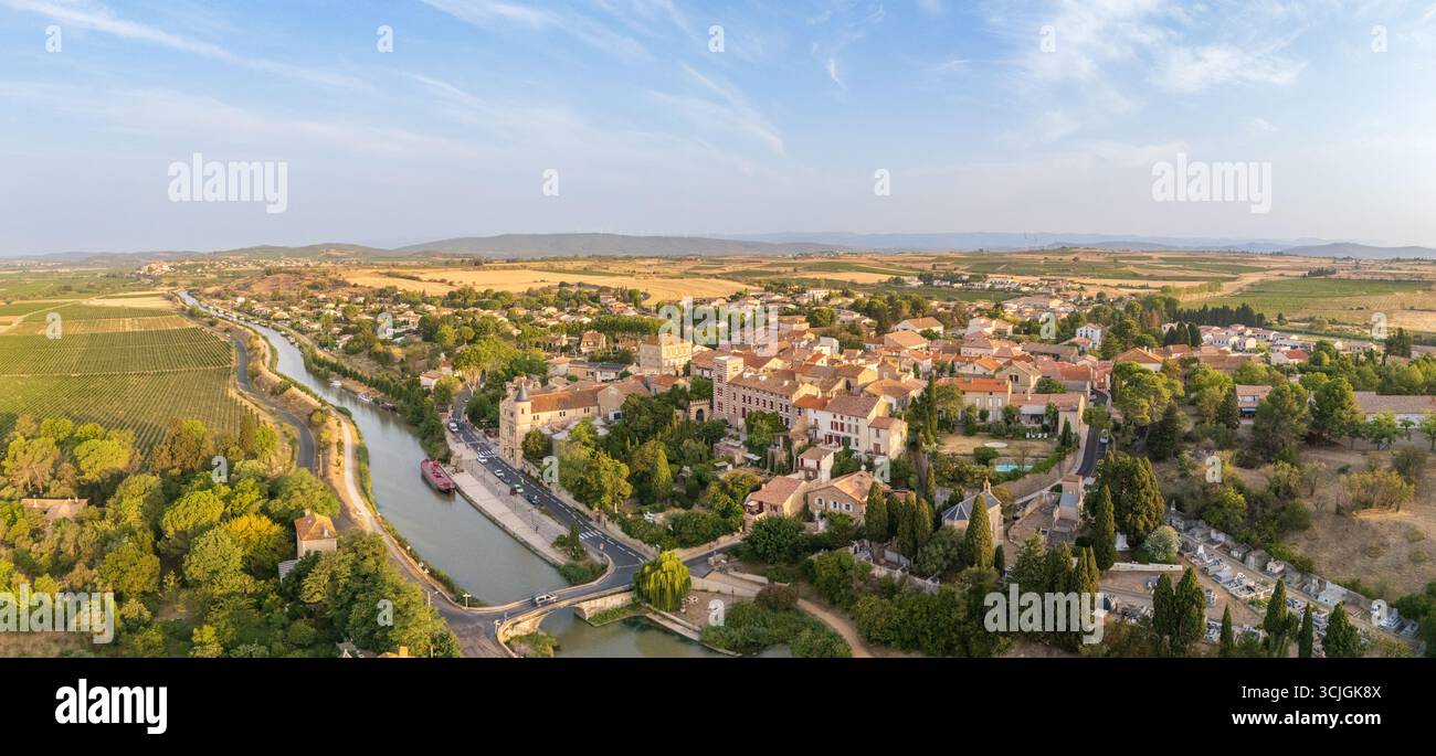 Aerial view of Ventenac-En-Minervois, Occitanie, France, in summer, early morning, near the Canal du Midi Stock Photo