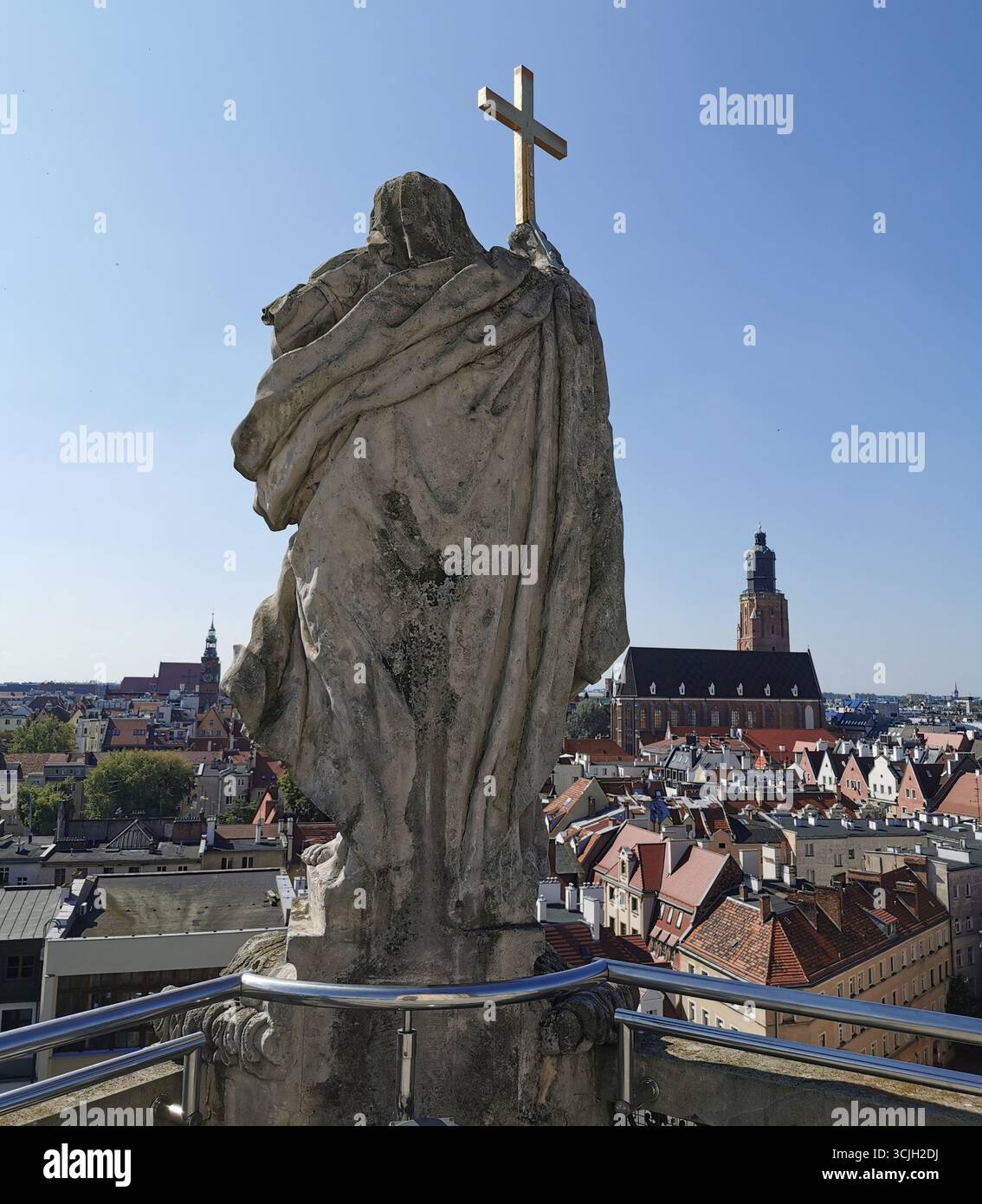 Wrocław’s Mathematical Tower at University: panoramic Old Town views & Baroque statues of astronomy, geometry, arithmetic & music crown the terrace. - Smartphone Captured Stock Image