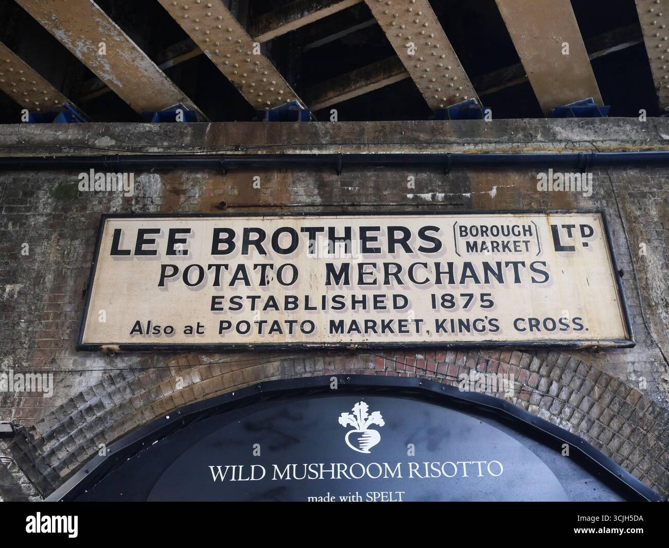Borough Market history in old sign for Lee Brothers potato merchants. Southwark, London, UK Stock Photo