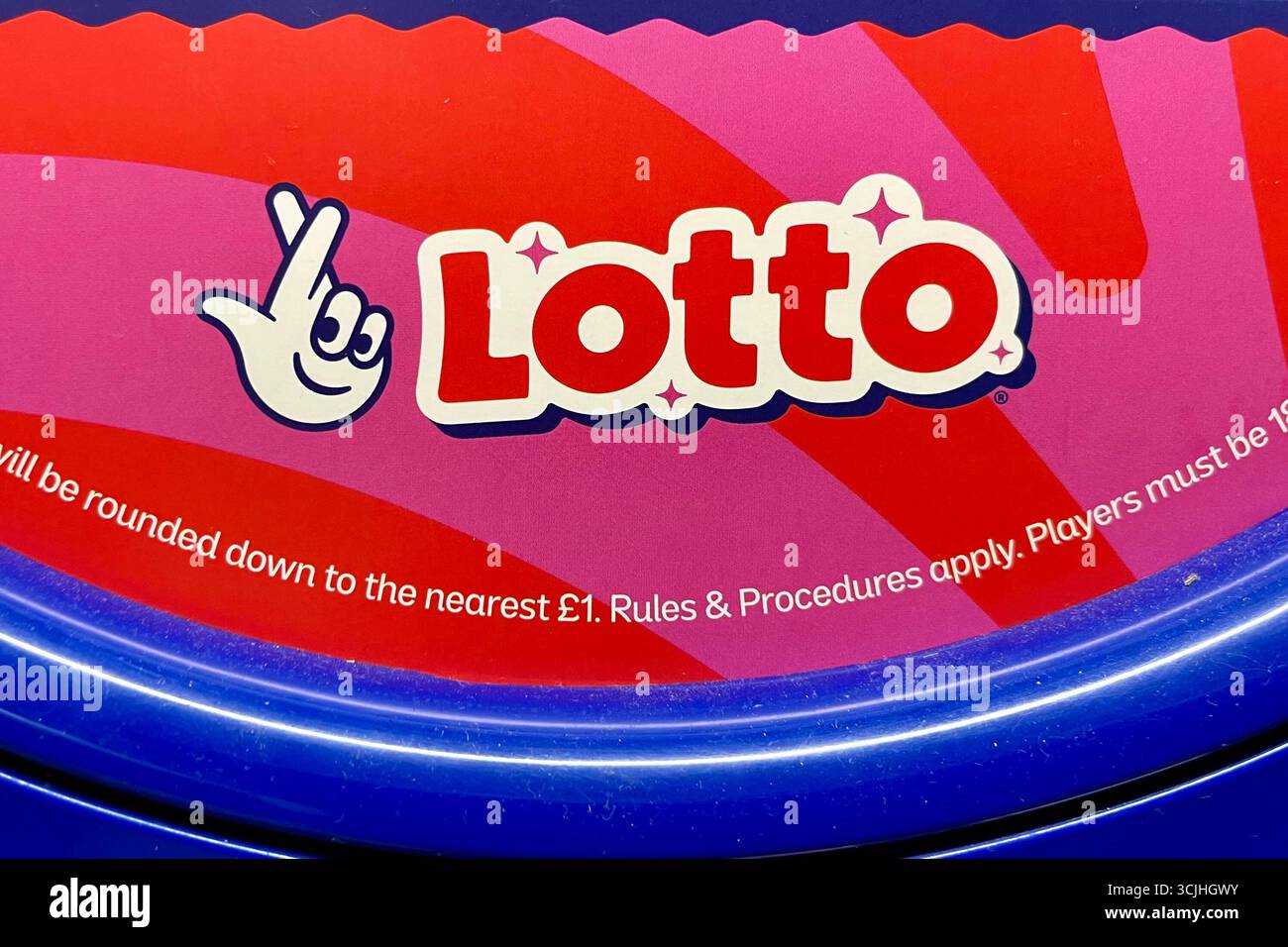 Brand new Lotto logo on a National Lottery stand in a supermarket. Swansea, Wales, United Kingdom. 4th September 2025. - Smartphone Captured Stock Image