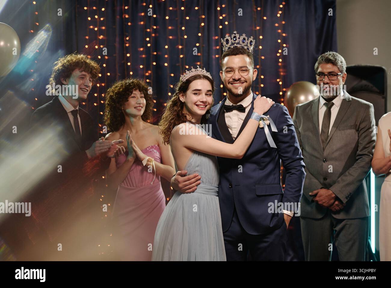 Prom Night Comp Teen Couple Crowns Celebrating Prom Night Together Stock Photo - Alamy