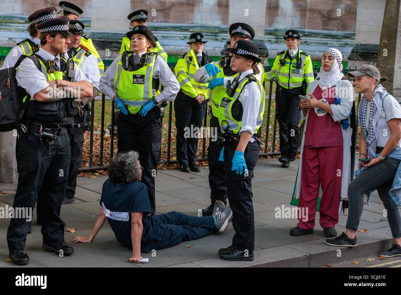 London, UK. 6th September, 2025. Metropolitan Police officers arrest a ...
