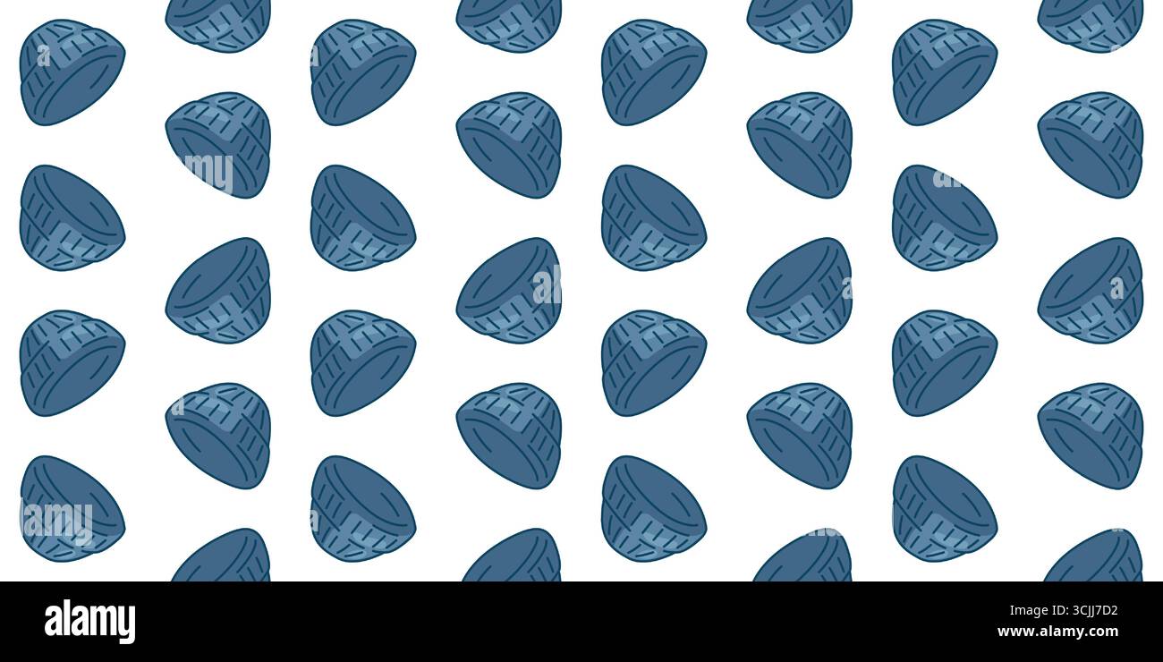 Seamless Blue Winter Hat Pattern. Blue knitted hat in cartoon flat style. Seamless warm illustration on light background. Stock Vector