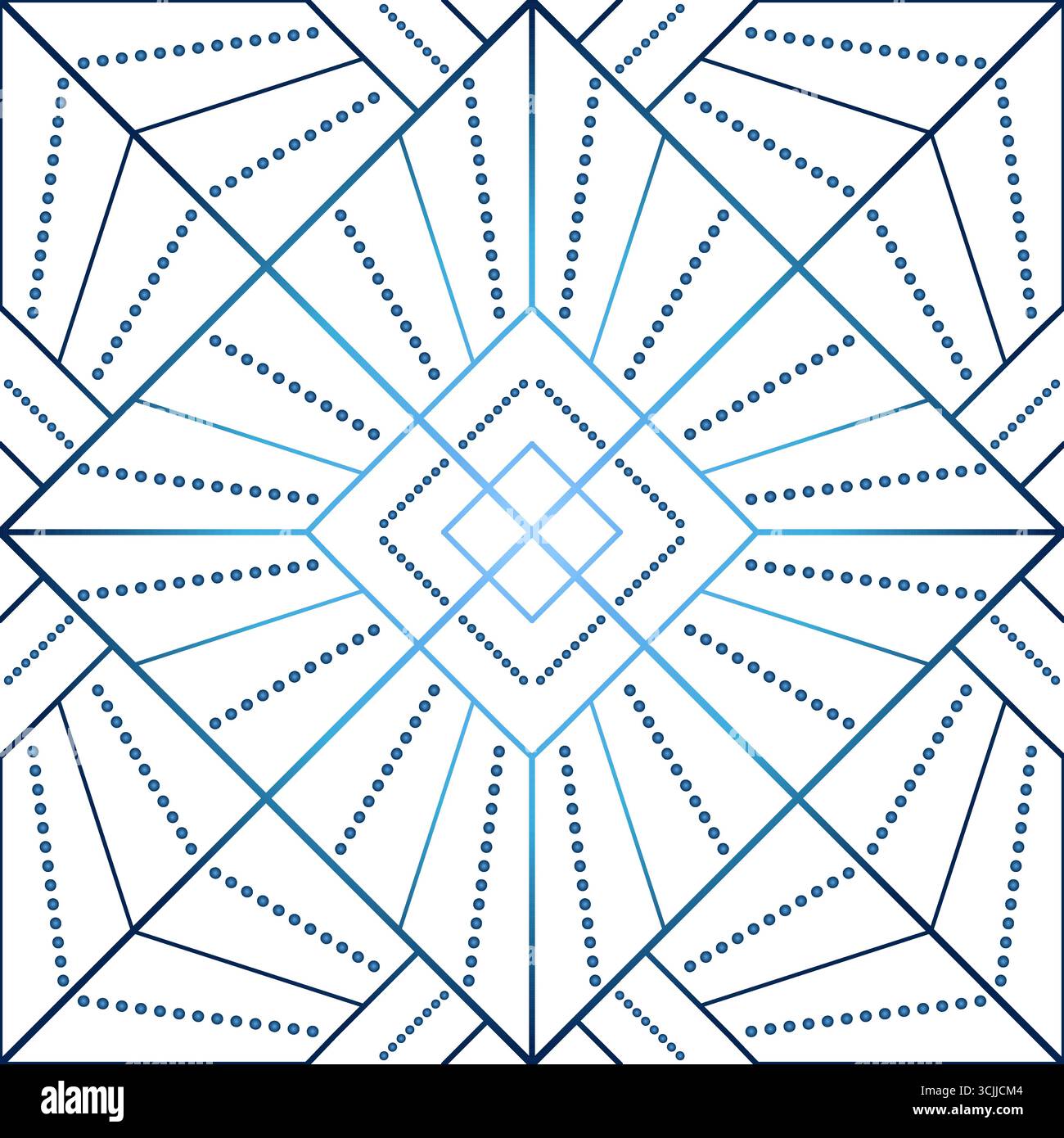 Seamless geometric pattern from lines and dots. Vector decorative square diagonal ornament. Blue gradient pattern on white background. Strict monochro Stock Vector