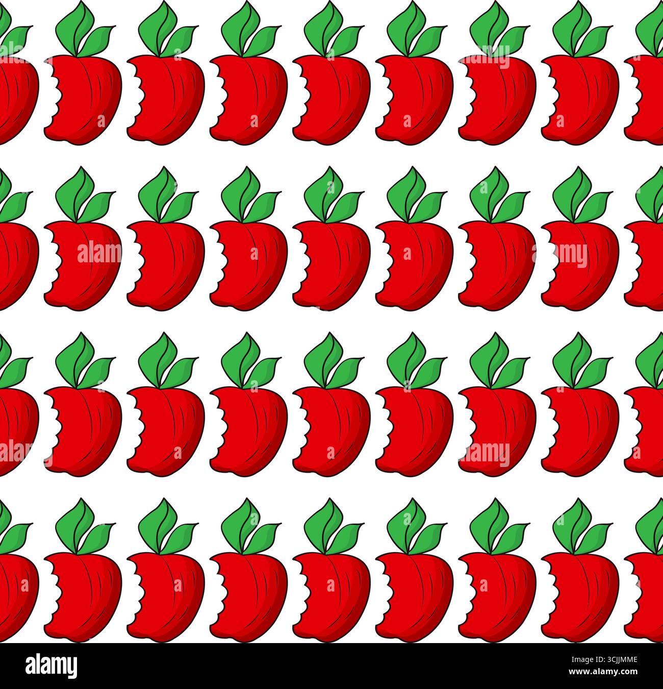 Simple red apple in cartoon style. Seamless pattern. Stock Vector