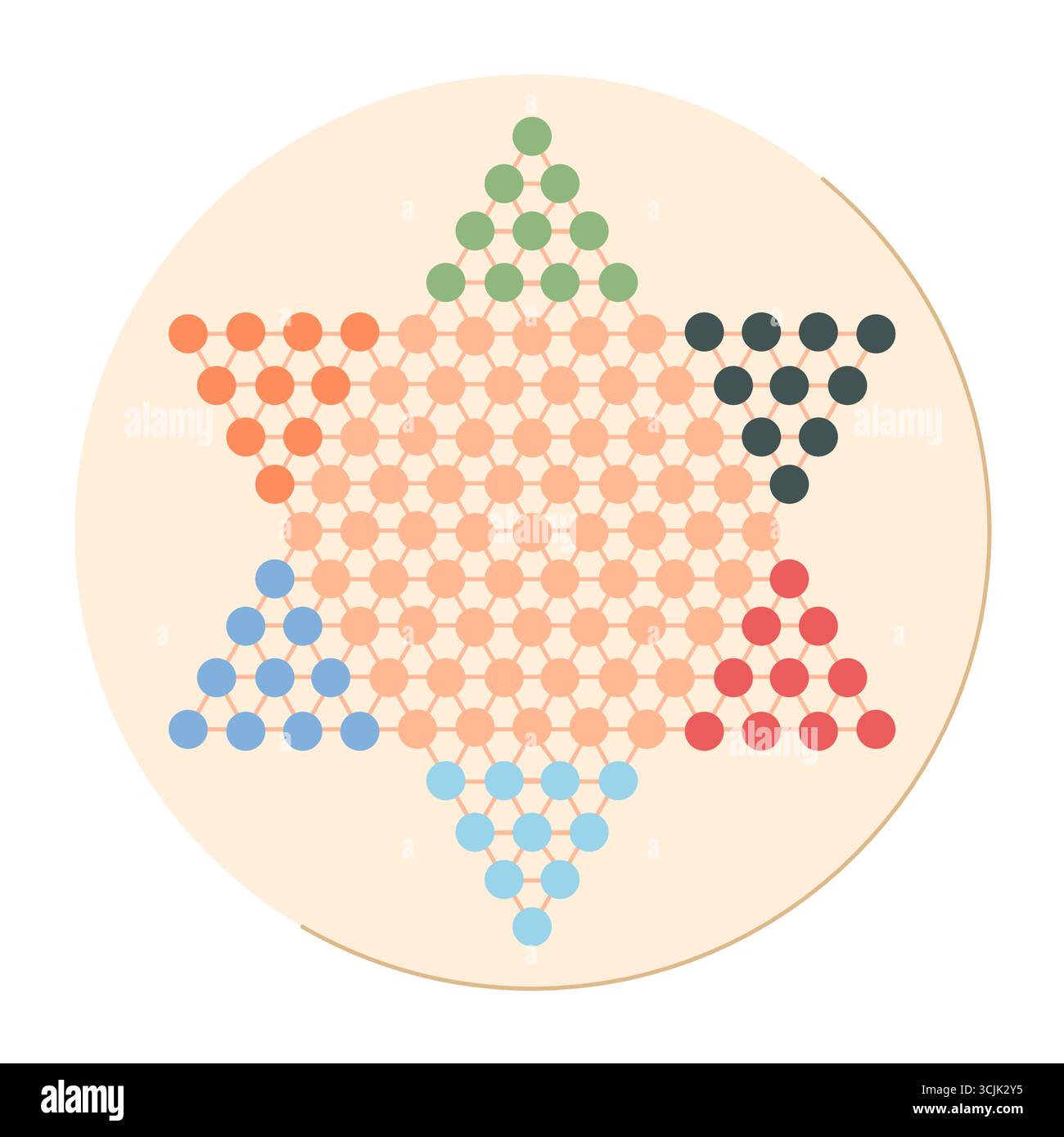 Flat Chinese Checkers Board Sticker Stock Vector