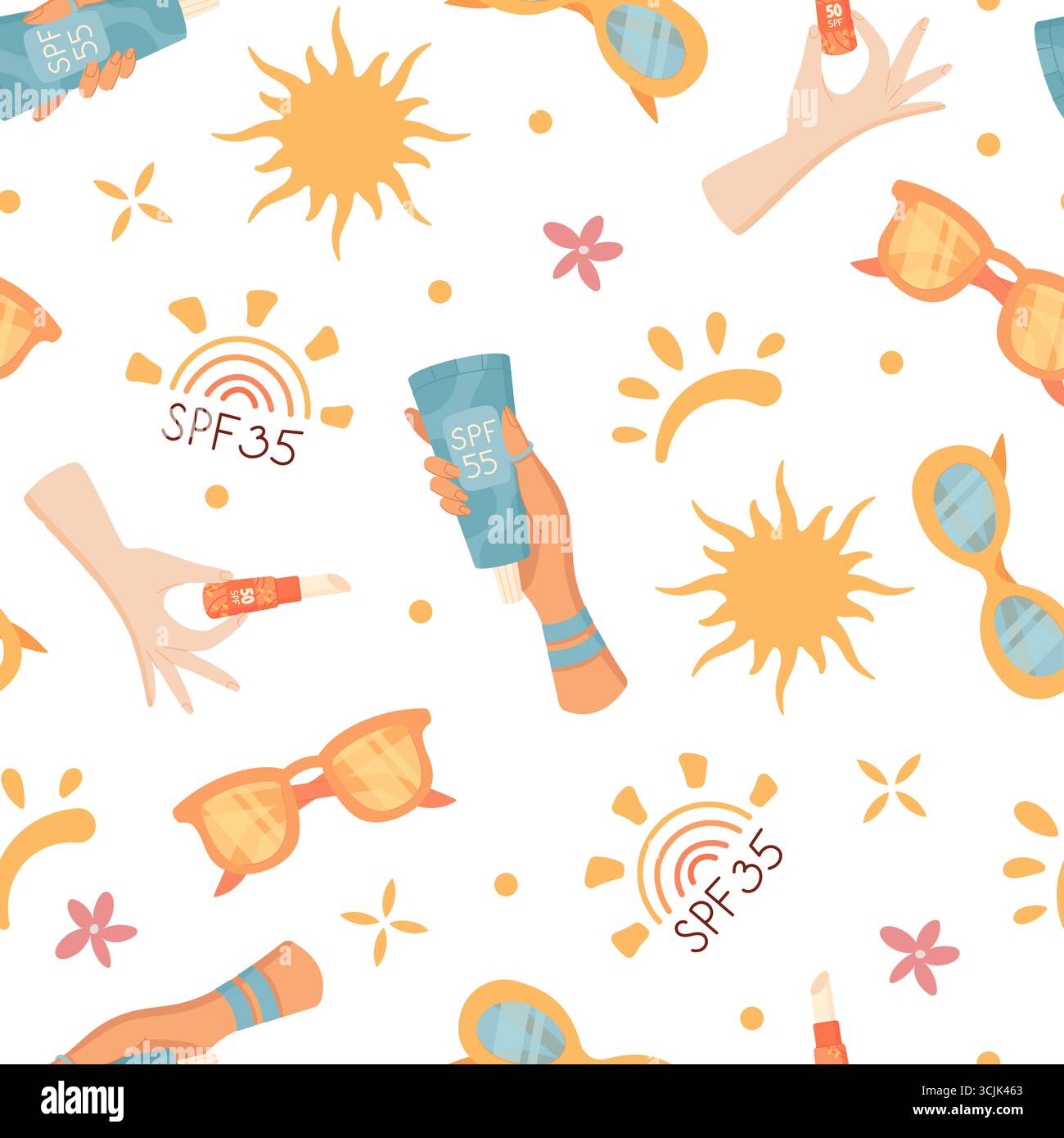 Flat Seamless Sunscreen Bottle Cream Pattern Stock Vector