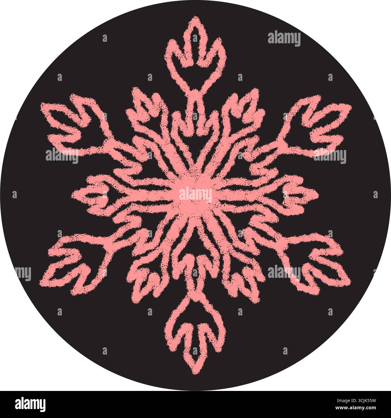 Pink Chalk Snowflake Sticker Seal Circle Stock Vector