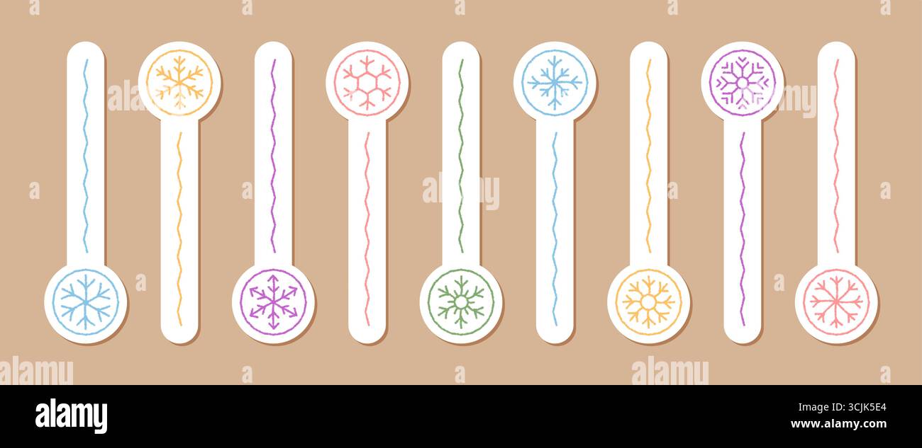 Pastel Crayon Snowflake Sticker Set Stock Vector