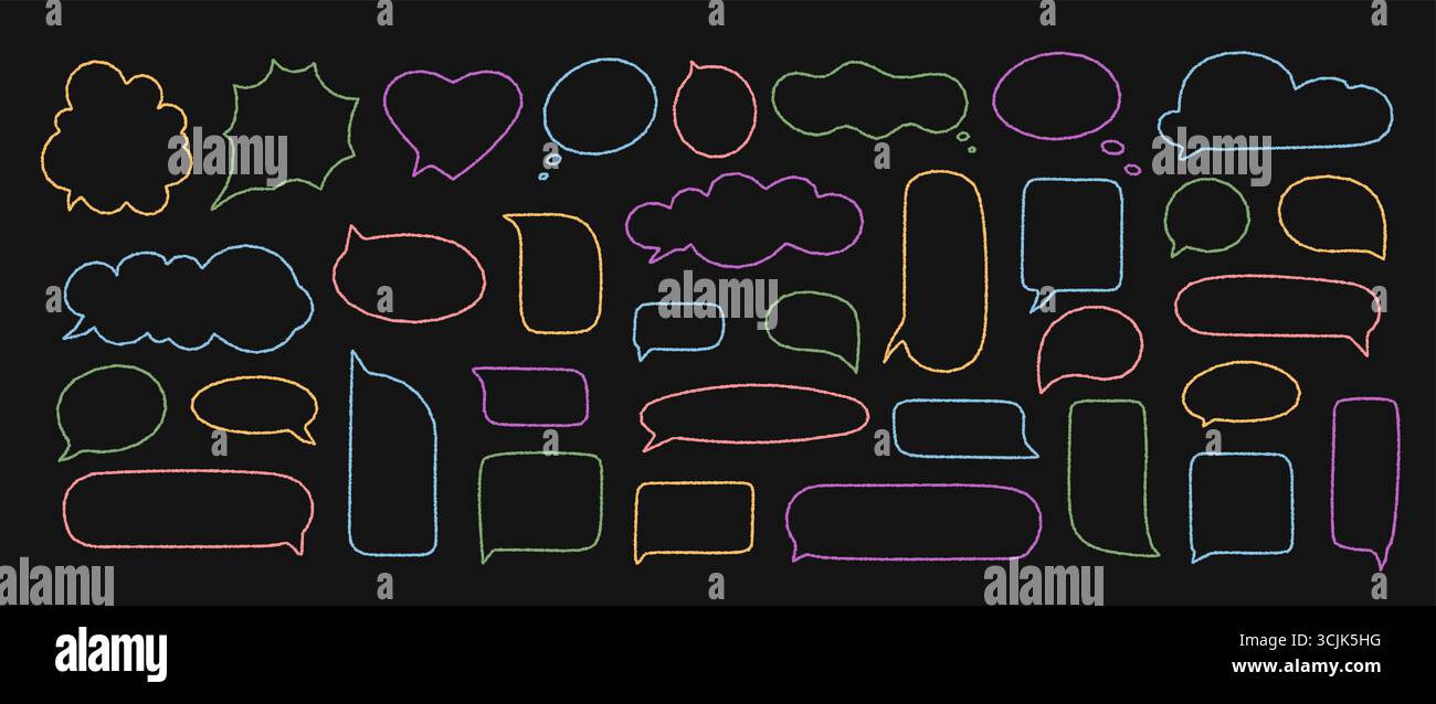 Organic Chalk Contour Speech Bubble Set Stock Vector