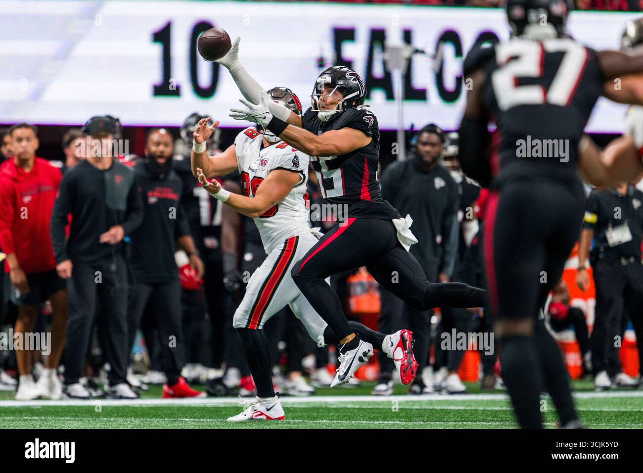 Atlanta Falcons linebacker Kaden Elliss (55) breaks up a pass intended ...