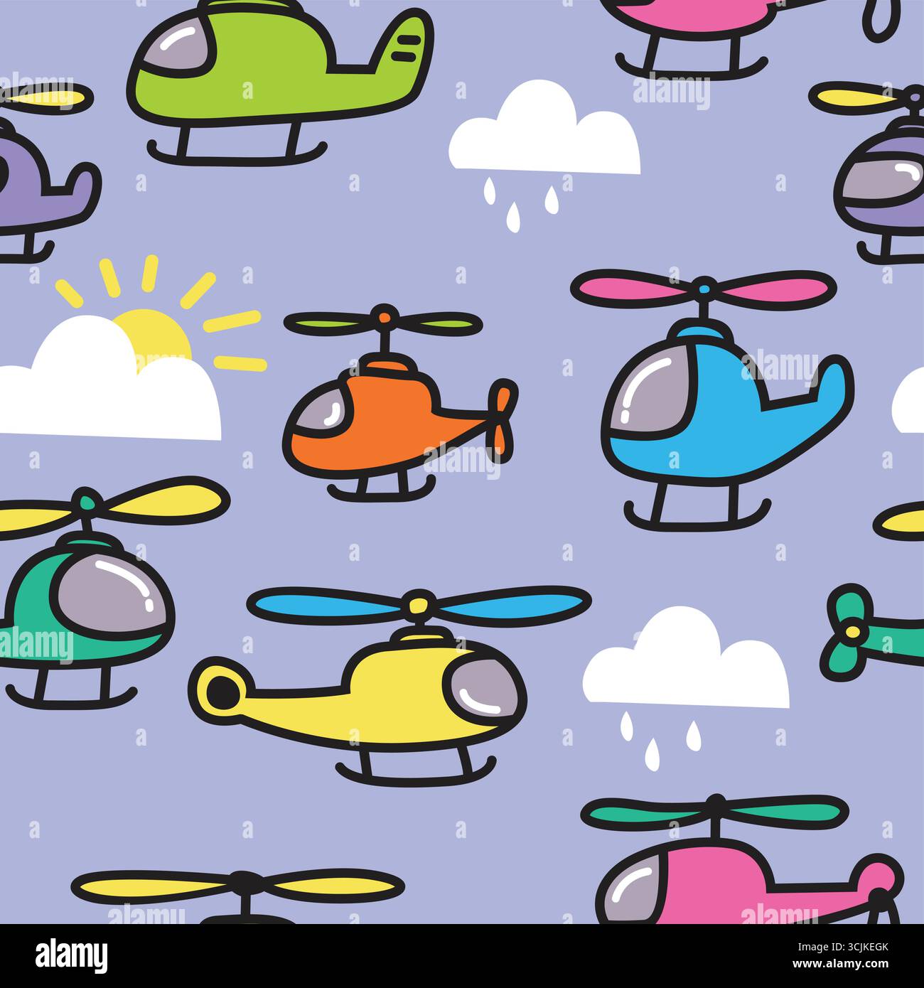 helicopter doodle seamless pattern vector Stock Vector