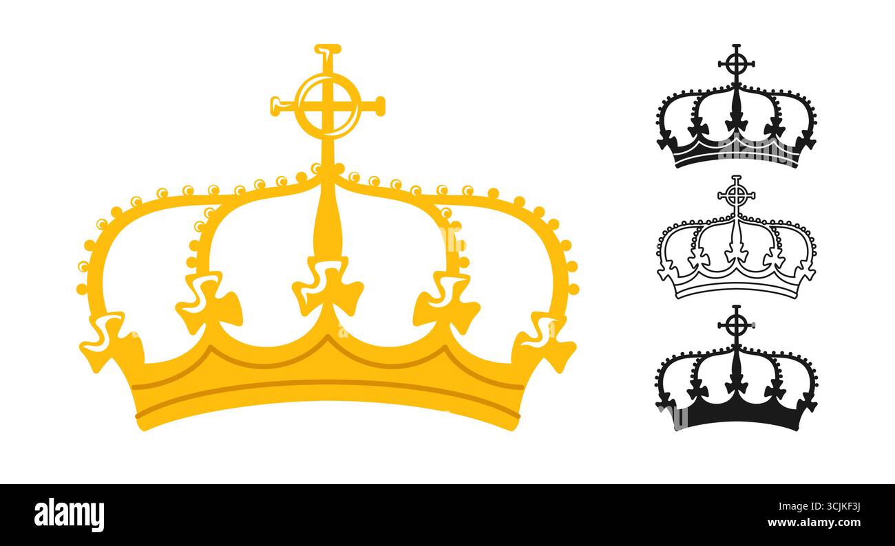 Crown royal symbol gold set. Ornate luxury elegance crown icon ...