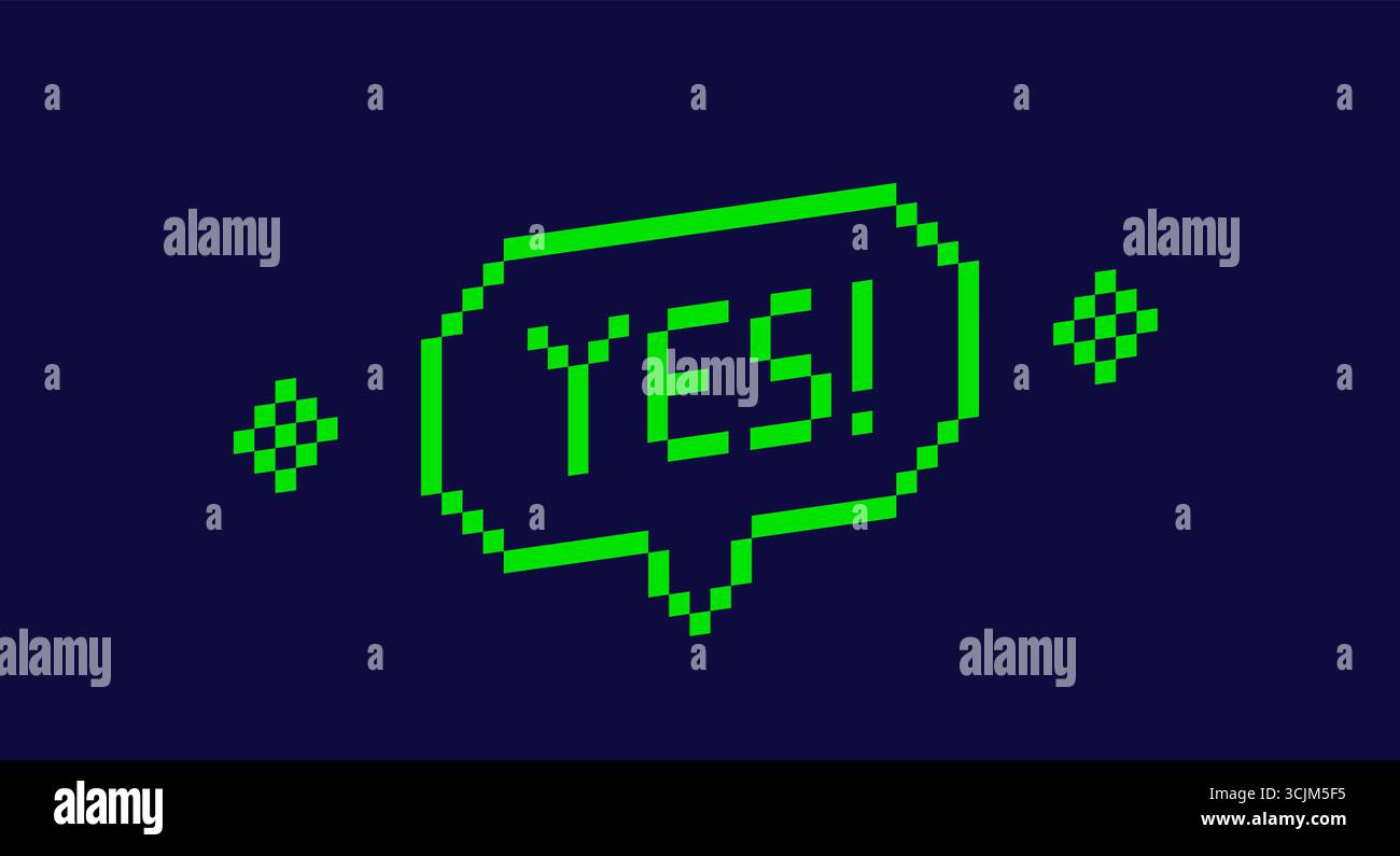 Pixel art green 3d speech bubble with word Yes. Stock Vector