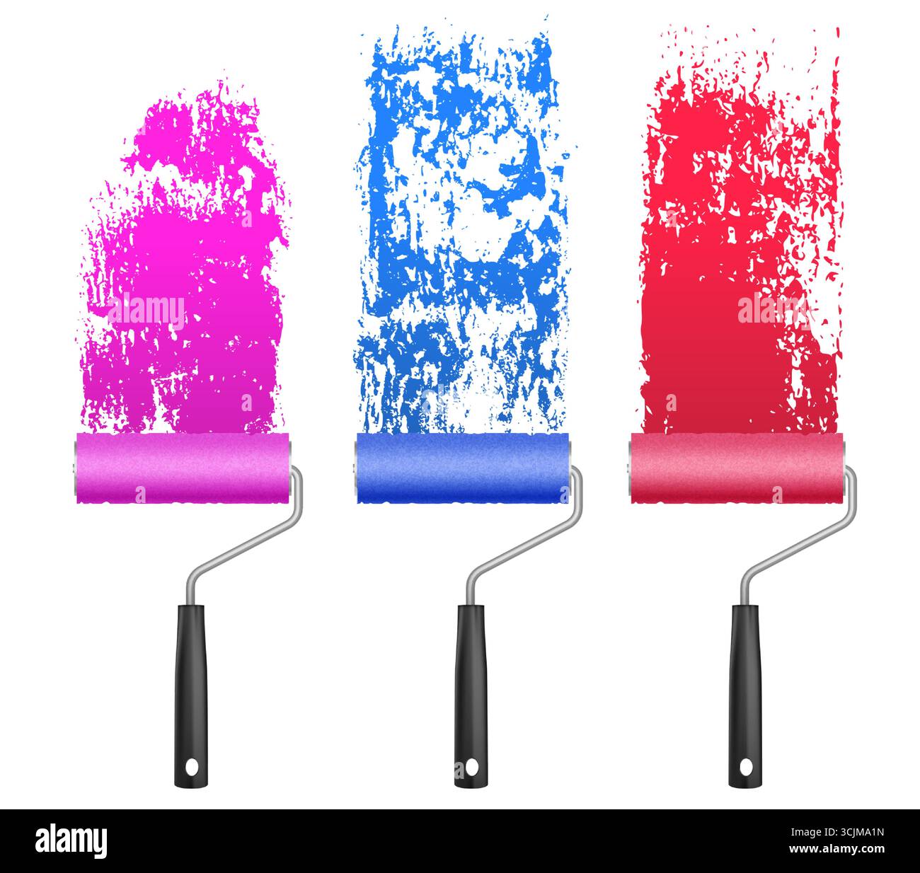 Color paint rollers set isolated on white background. Vector realistic ...