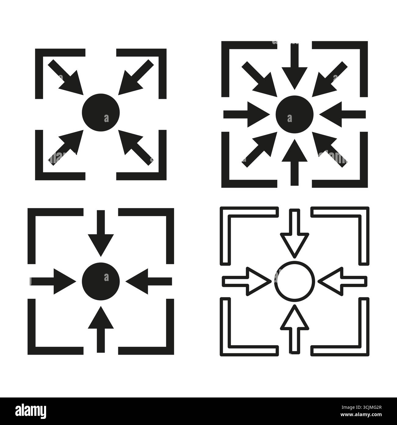 Expansion and contraction icons. Black vector graphic symbols ...