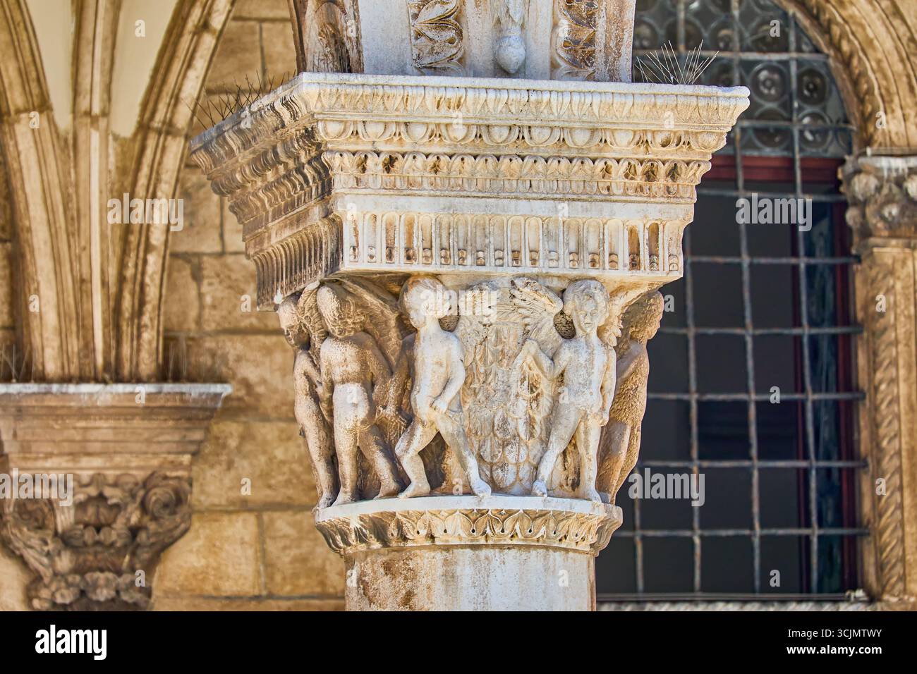 The Rector At Rector Palace Close-up details of the sandstone carvings on the top of the exterior ...