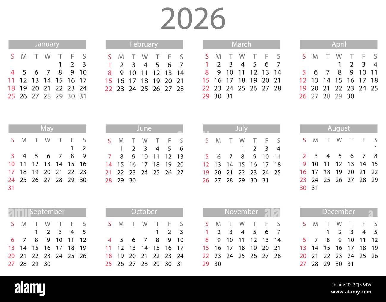 Calendar july 2026 white Cut Out Stock Images & Pictures - Alamy