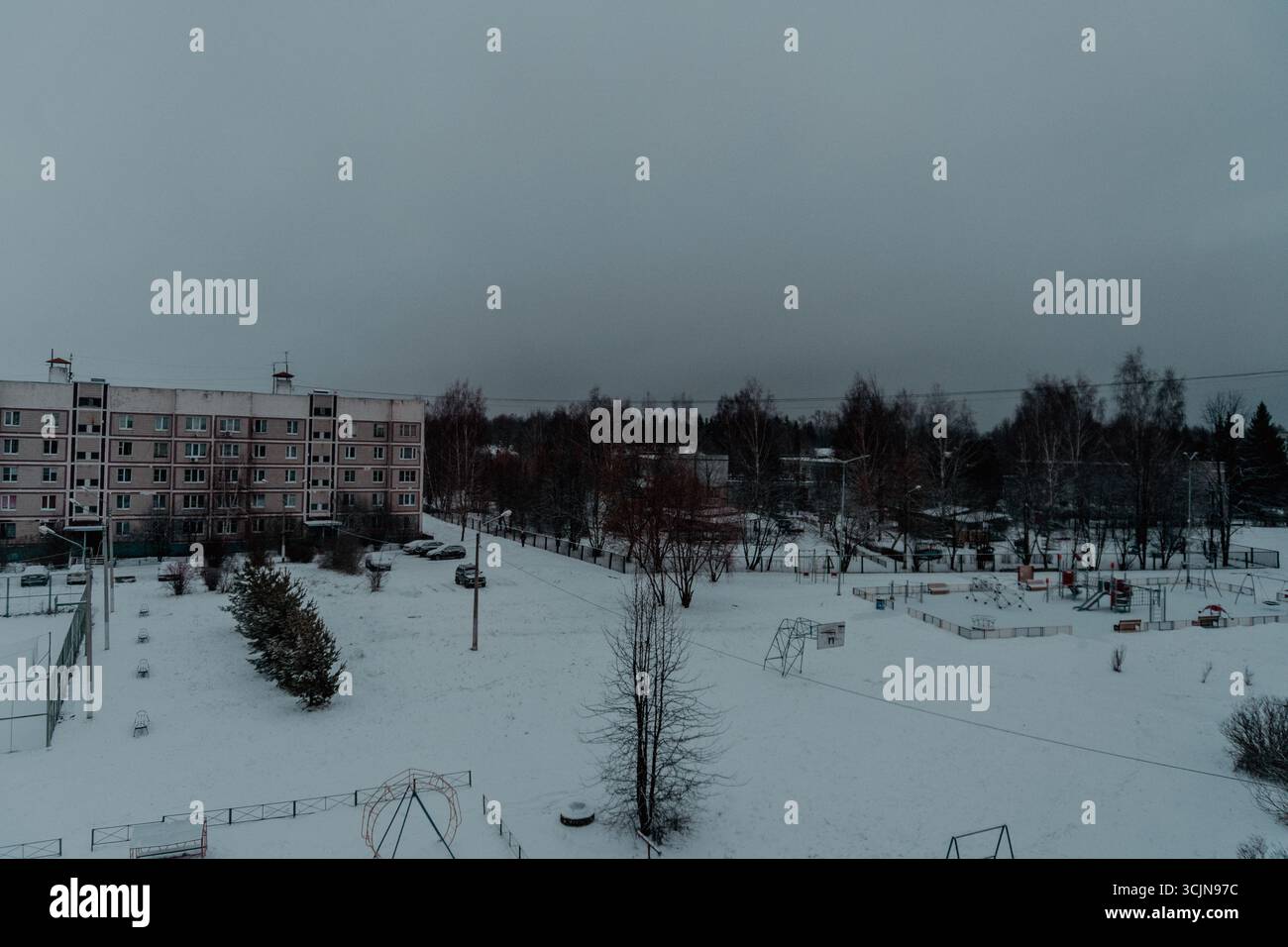 Dark creepy sky. Scary horror luminal space. Stock Photo
