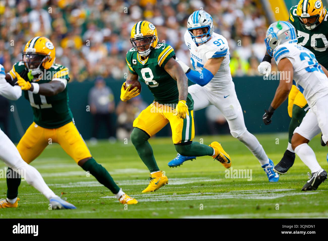 Jacobs Running Back Green Bay Packers running back Josh Jacobs (8) runs during a NFL ...