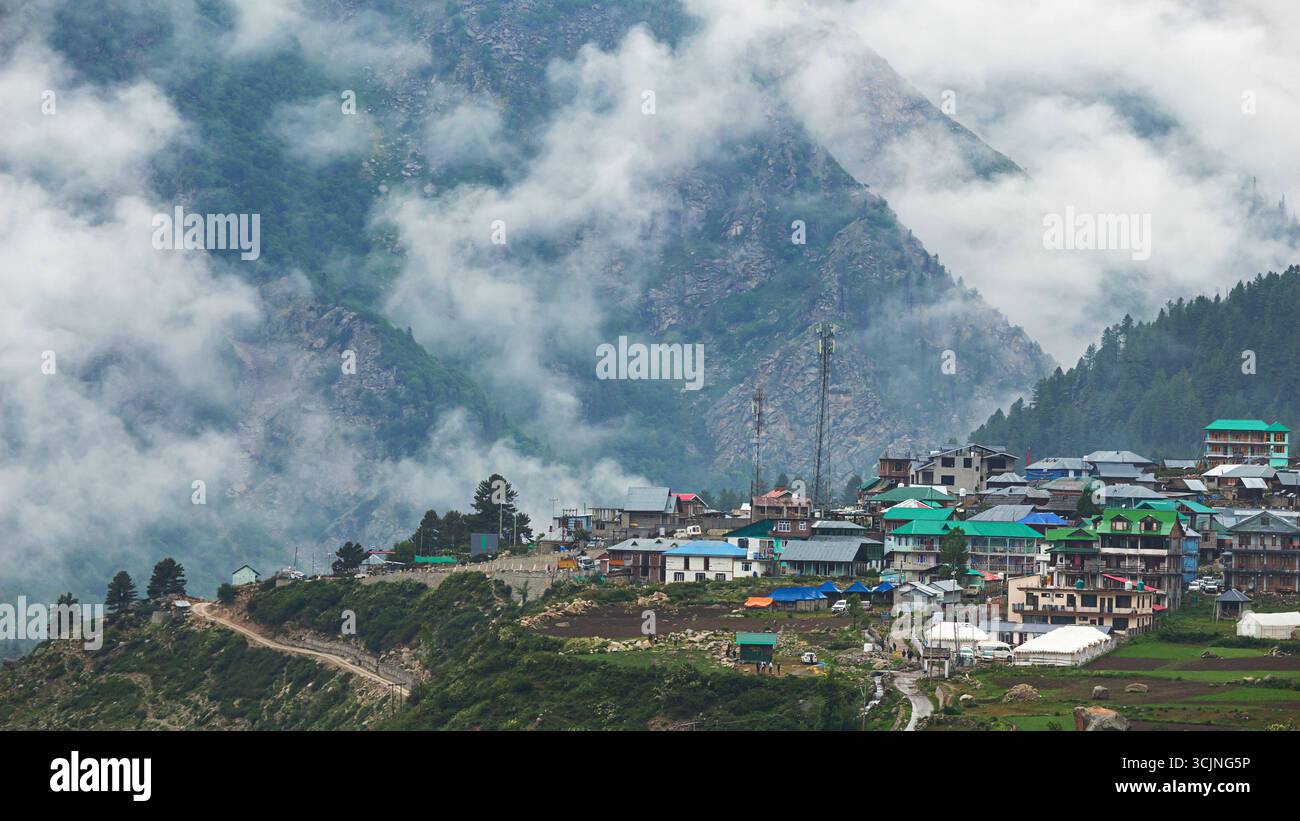 View of Chitkul Village, Town Nestled Against the Mountain Range in ...