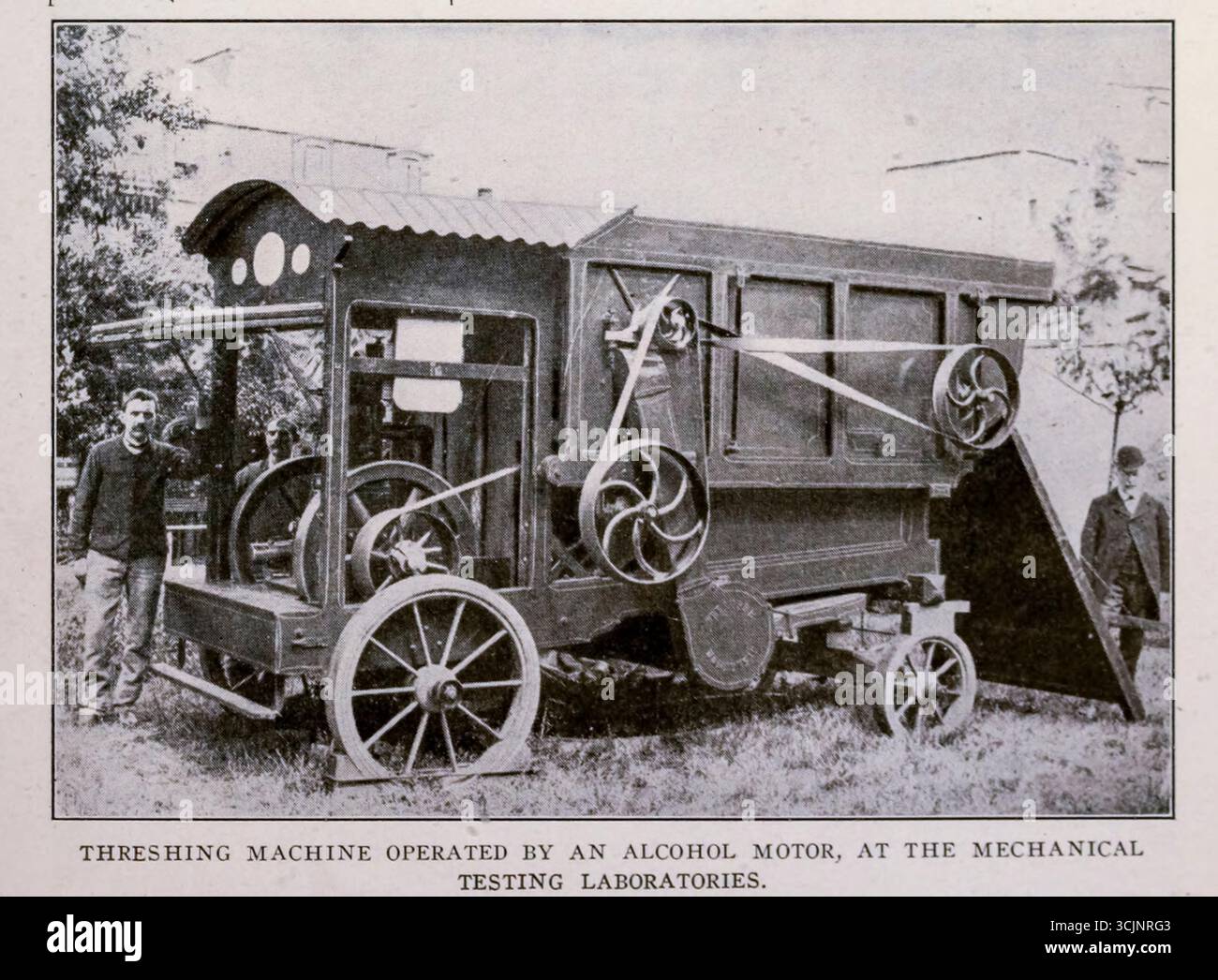 THRESHING MACHINE OPERATED BY AN ALCOHOL MOTOR. AT THE MECHANICAL ...