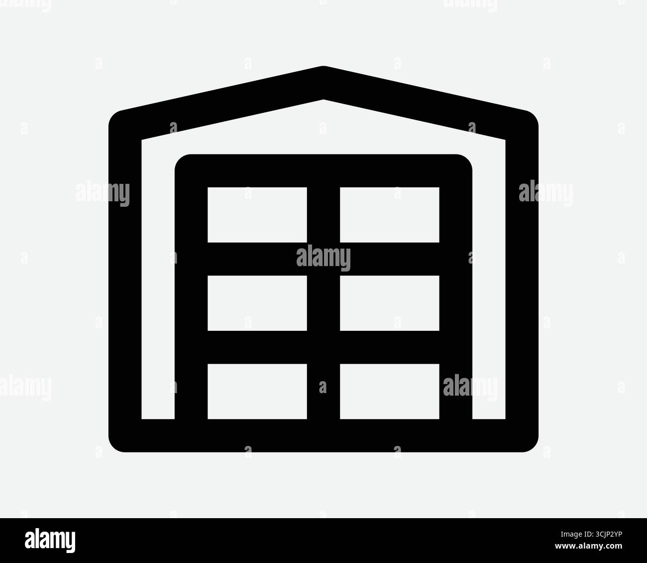 Storehouse Line Icon with storage unit. Outline graphic image sign symbol of warehouse building for storing cargo or shipping boxes and containers Stock Vector