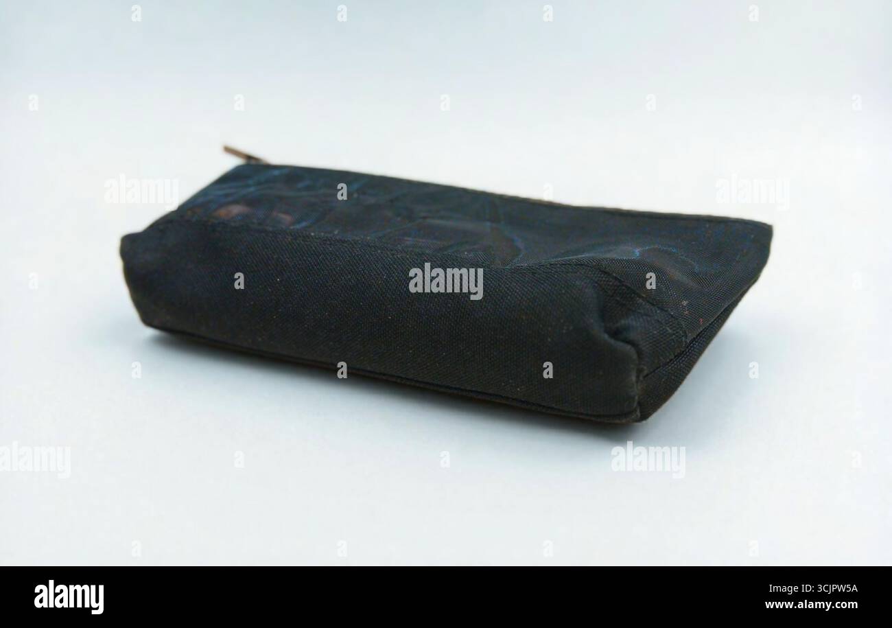 A black fabric pencil case on a white background Stock Photo