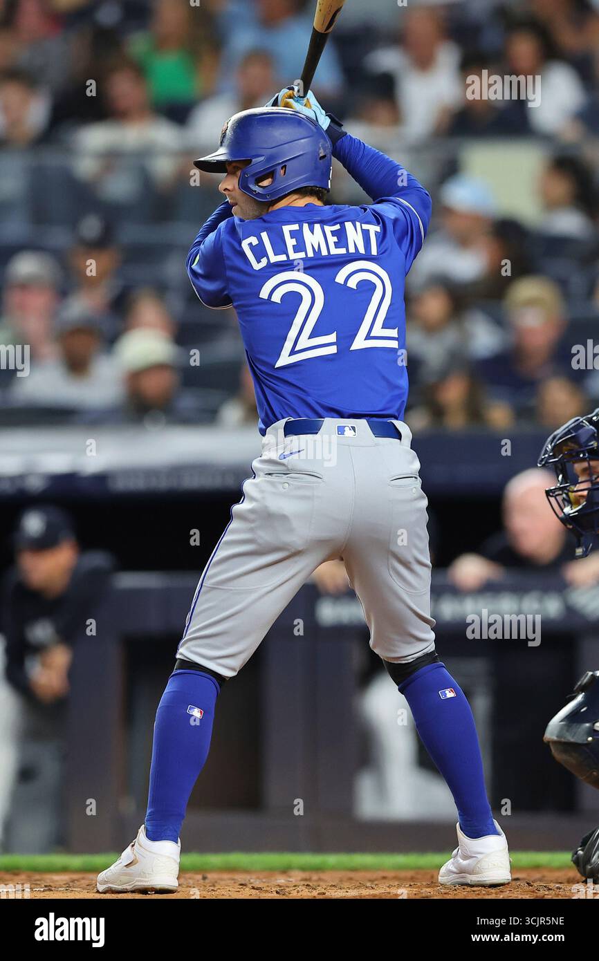 BRONX, NY - SEPTEMBER 05: Ernie Clement #22 of the Toronto Blue Jays at ...