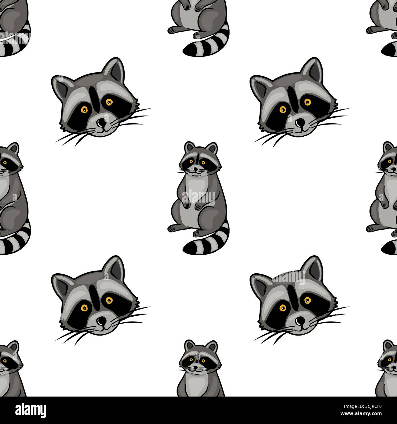 Seamless vector pattern featuring playful raccoons in sitting and ...