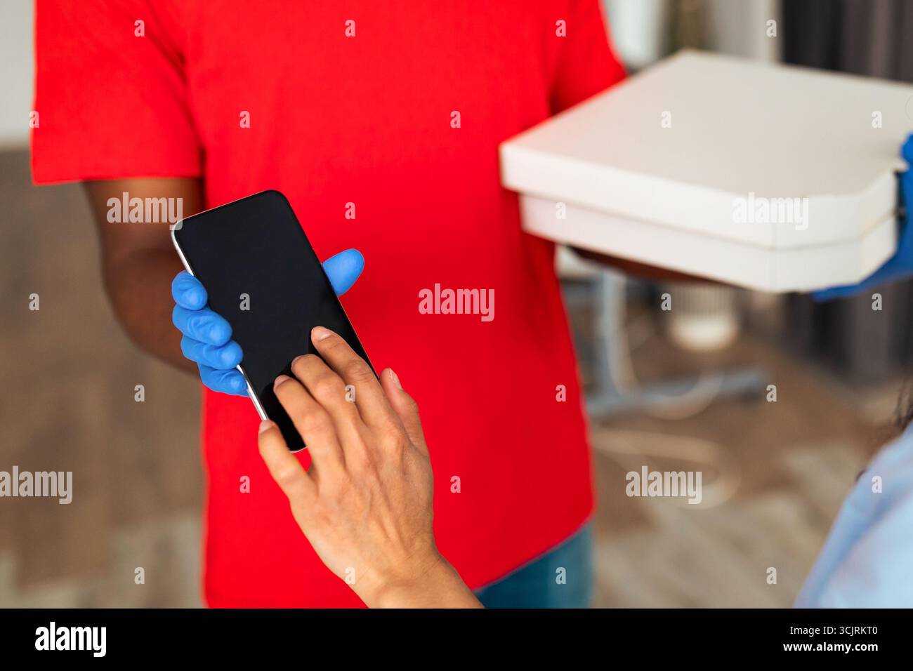 Customer In Face Mask Receiving Order Signing Digital Proof Form Stock ...