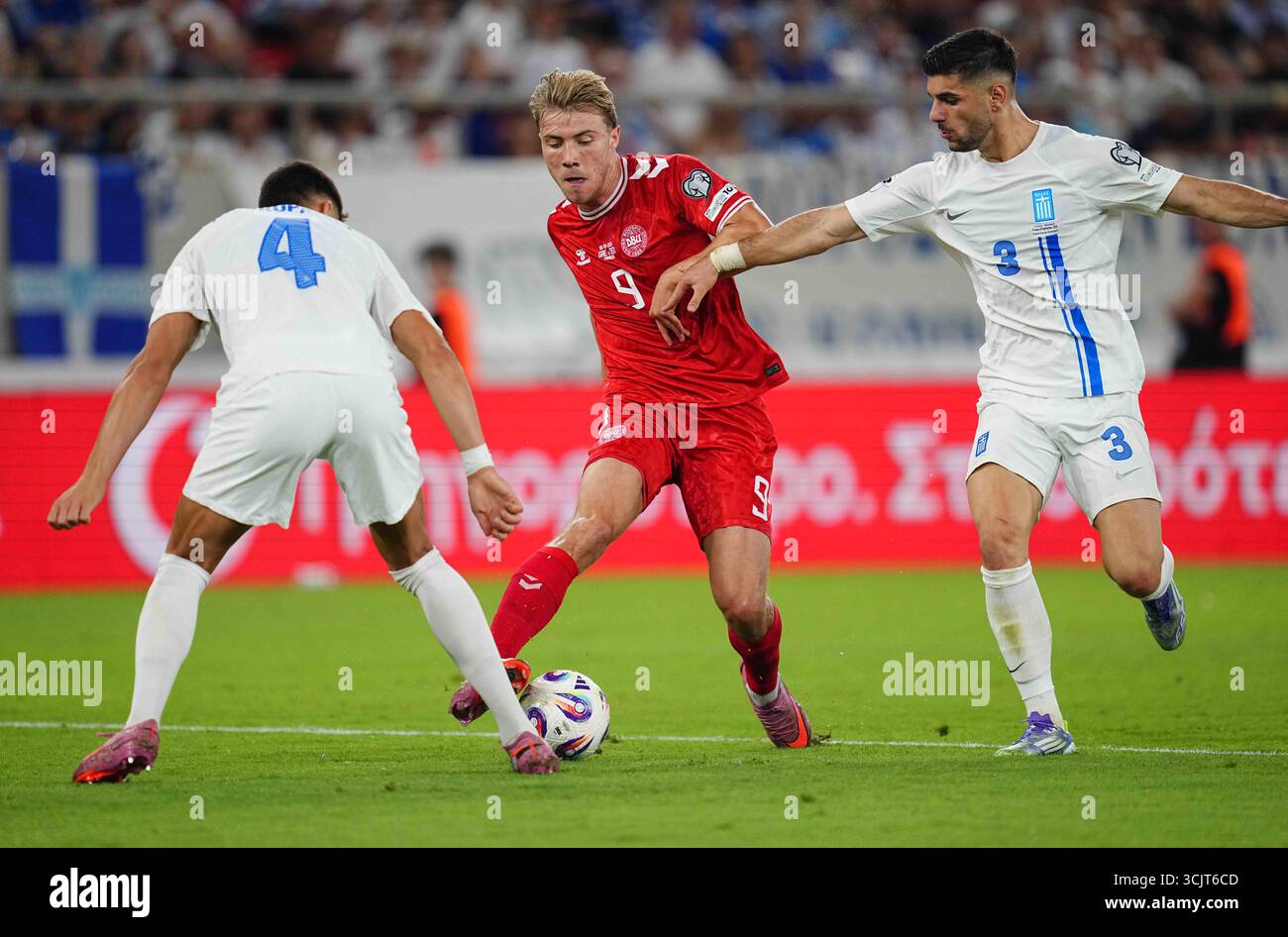 September 08 2025: Rasmus Hoejlund of Denmark controls the ball during ...