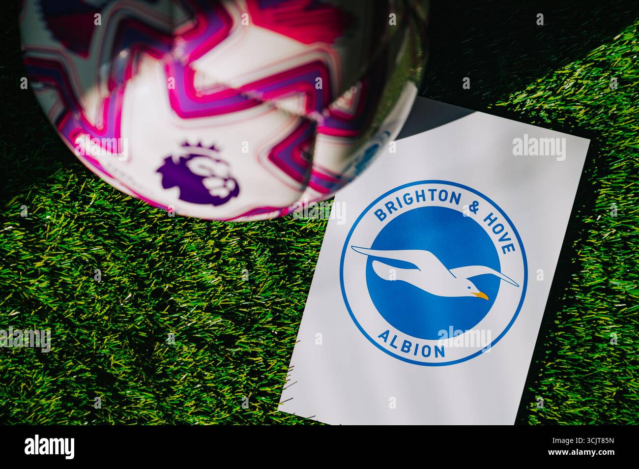In This Photo Illustration, A Brighton Hove Albion Football Club Logo Seen Displayed On A Smartphone Image598186004