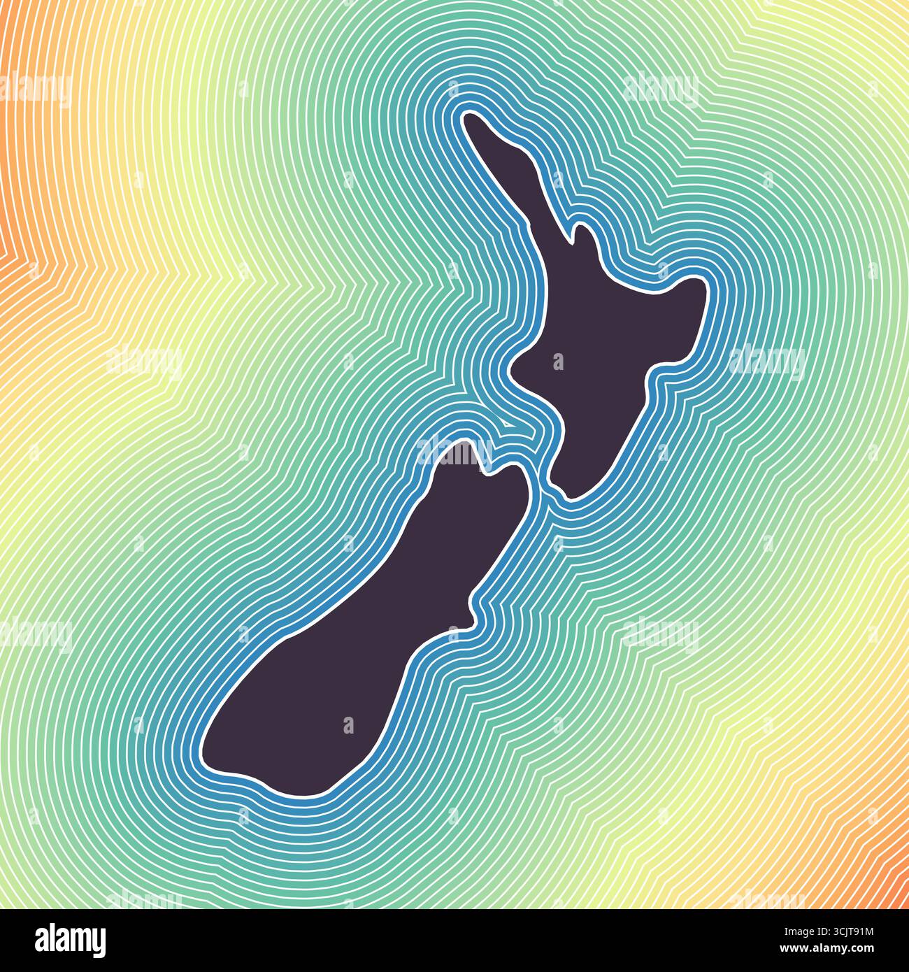 New Zealand map icon. Country shape on radiant striped gradient ...