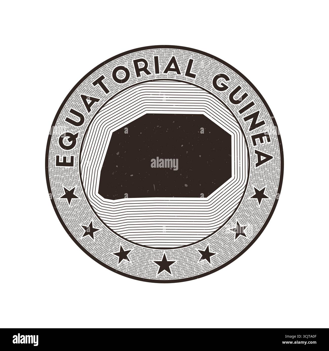 Equatorial Guinea round badge vector. Country round stamp with the shape of Equatorial Guinea, isolines, and circular country name. Authentic emblem. Stock Vector